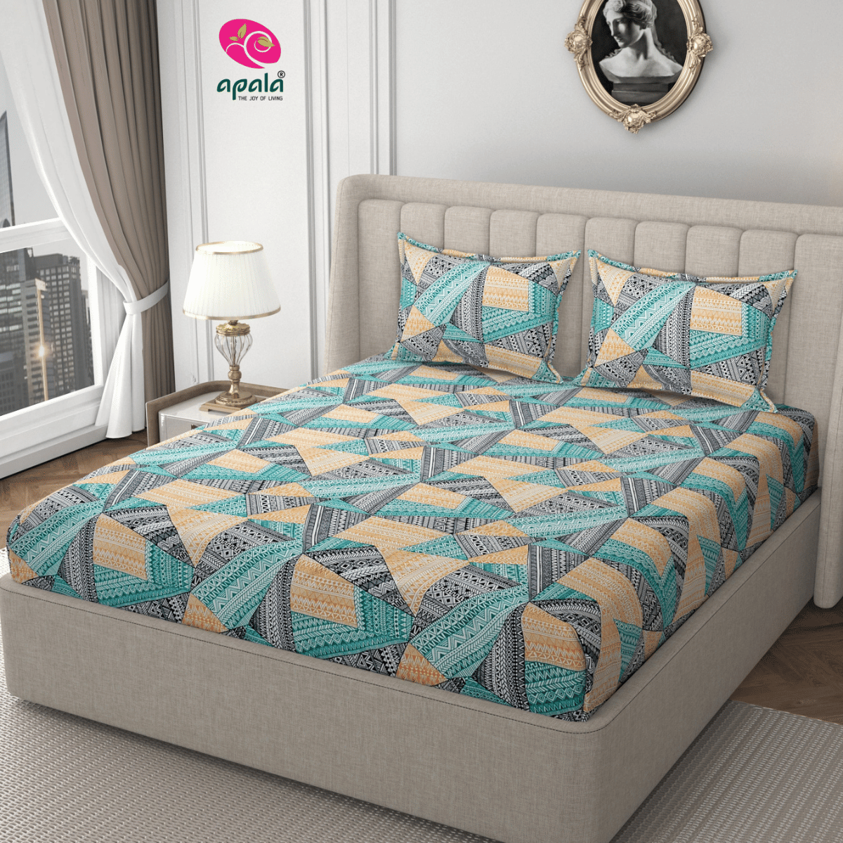     			Apala Microfiber 1 Double King Bedsheet with 2 Pillow Covers ( Multicolor )