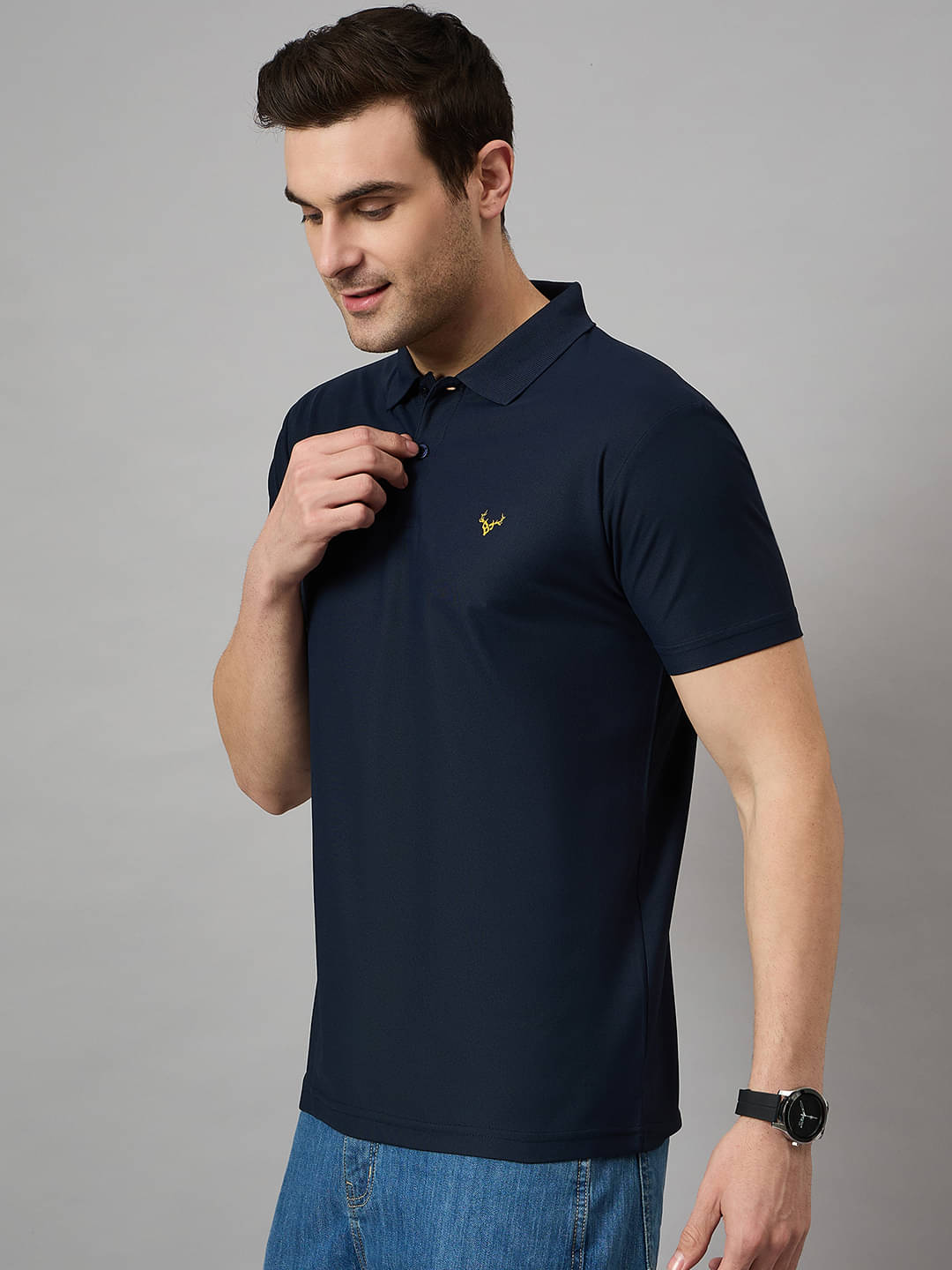 BRONATION Pack of 1 Cotton Blend Regular Fit Solid Half Sleeves Men's Polo T Shirt ( Navy Blue ) BRONATION Pack of 1 Cotton Blend Regular Fit Solid Half Sleeves Men's Polo T Shirt ( Navy Blue )