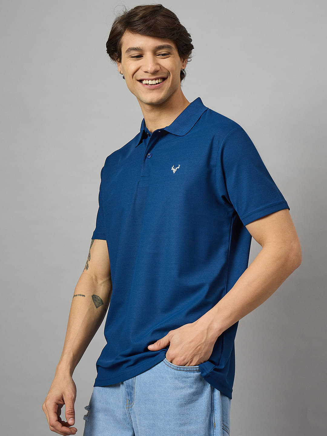     			BRONATION Pack of 1 Cotton Blend Regular Fit Solid Half Sleeves Men's Polo T Shirt ( Indigo )