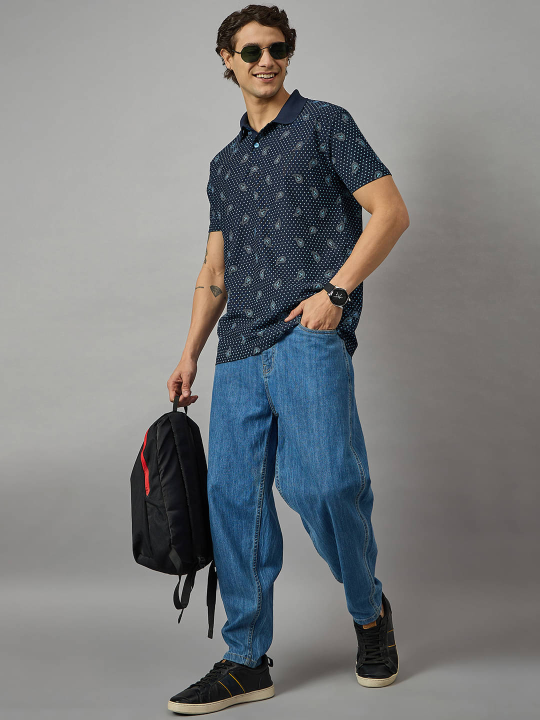    			BRONATION Pack of 1 Cotton Blend Regular Fit Printed Half Sleeves Men's Polo T Shirt ( Navy Blue )