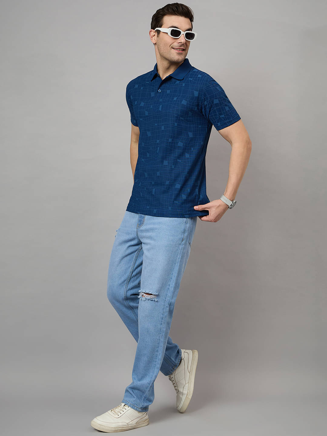 BRONATION Pack of 1 Cotton Blend Regular Fit Printed Half Sleeves Men's Polo T Shirt ( Navy Blue ) BRONATION Pack of 1 Cotton Blend Regular Fit Printed Half Sleeves Men's Polo T Shirt ( Navy Blue )