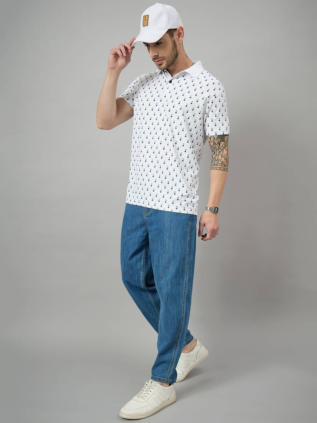     			BRONATION Pack of 1 Cotton Blend Regular Fit Printed Half Sleeves Men's Polo T Shirt ( White )