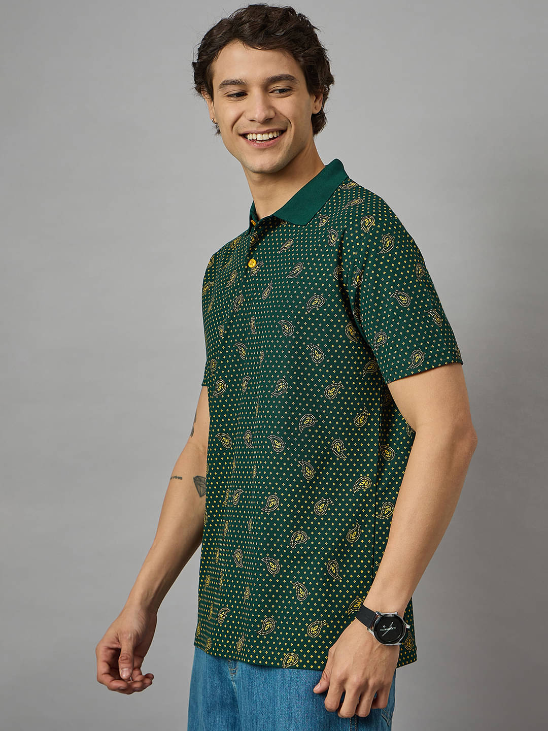     			BRONATION Pack of 1 Cotton Blend Regular Fit Printed Half Sleeves Men's Polo T Shirt ( Dark Green )