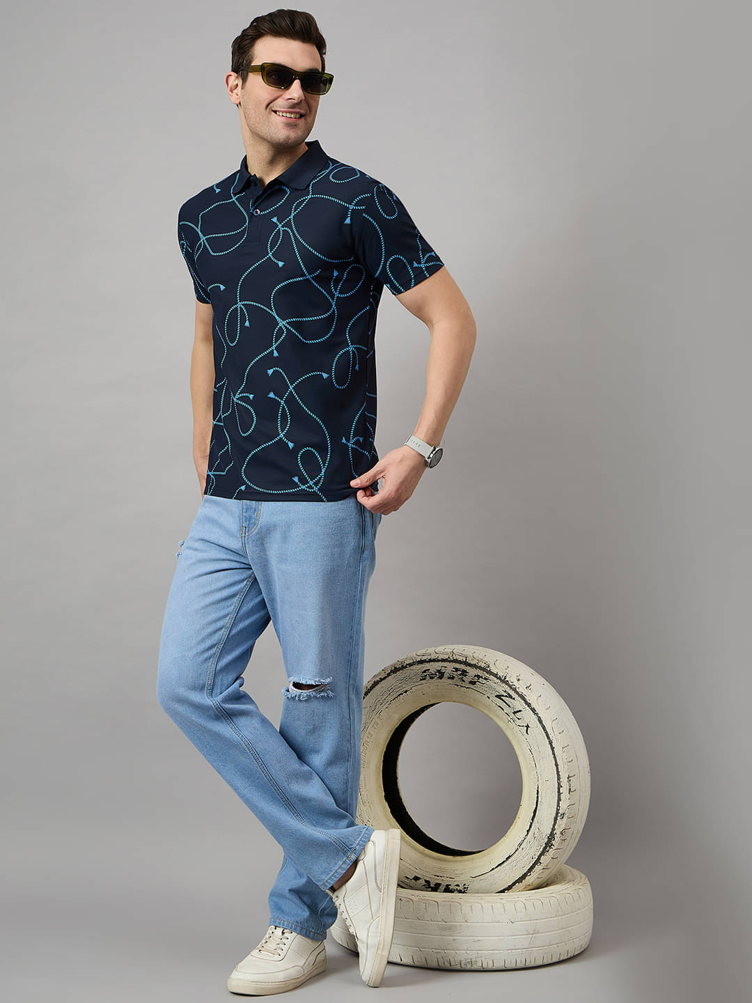     			BRONATION Pack of 1 Cotton Blend Regular Fit Printed Half Sleeves Men's Polo T Shirt ( Navy Blue )