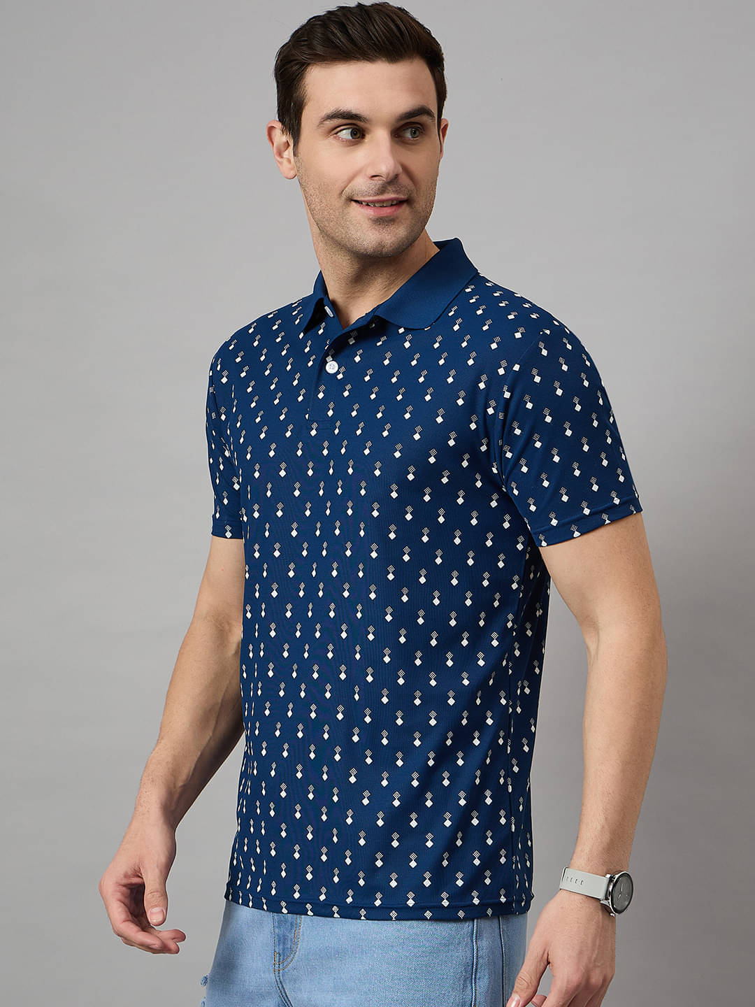 BRONATION Pack of 1 Cotton Blend Regular Fit Printed Half Sleeves Men's Polo T Shirt ( Navy Blue ) BRONATION Pack of 1 Cotton Blend Regular Fit Printed Half Sleeves Men's Polo T Shirt ( Navy Blue )