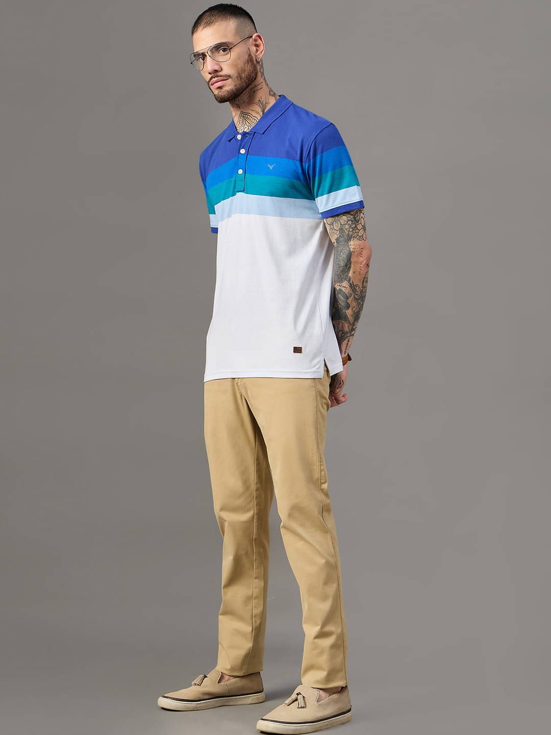 BRONATION Pack of 1 Cotton Blend Regular Fit Striped Half Sleeves Men's Polo T Shirt ( White ) BRONATION Pack of 1 Cotton Blend Regular Fit Striped Half Sleeves Men's Polo T Shirt ( White )