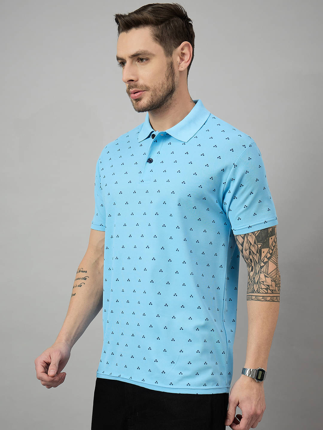 BRONATION Pack of 1 Cotton Blend Regular Fit Printed Half Sleeves Men's Polo T Shirt ( Aqua ) BRONATION Pack of 1 Cotton Blend Regular Fit Printed Half Sleeves Men's Polo T Shirt ( Aqua )