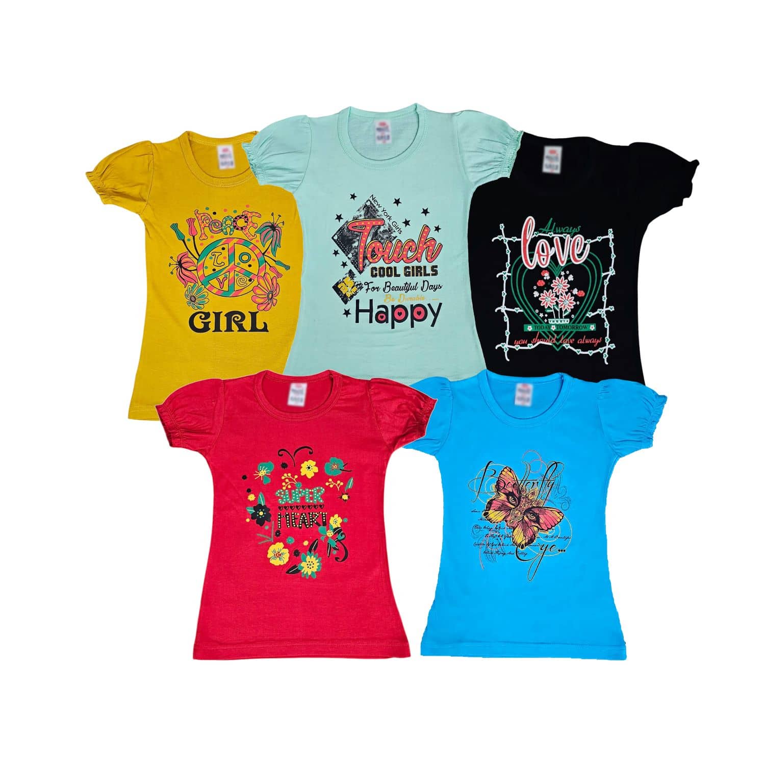 COOLTEES4U Pack of 5 Girls 100% Cotton T-Shirt ( Multicolor )