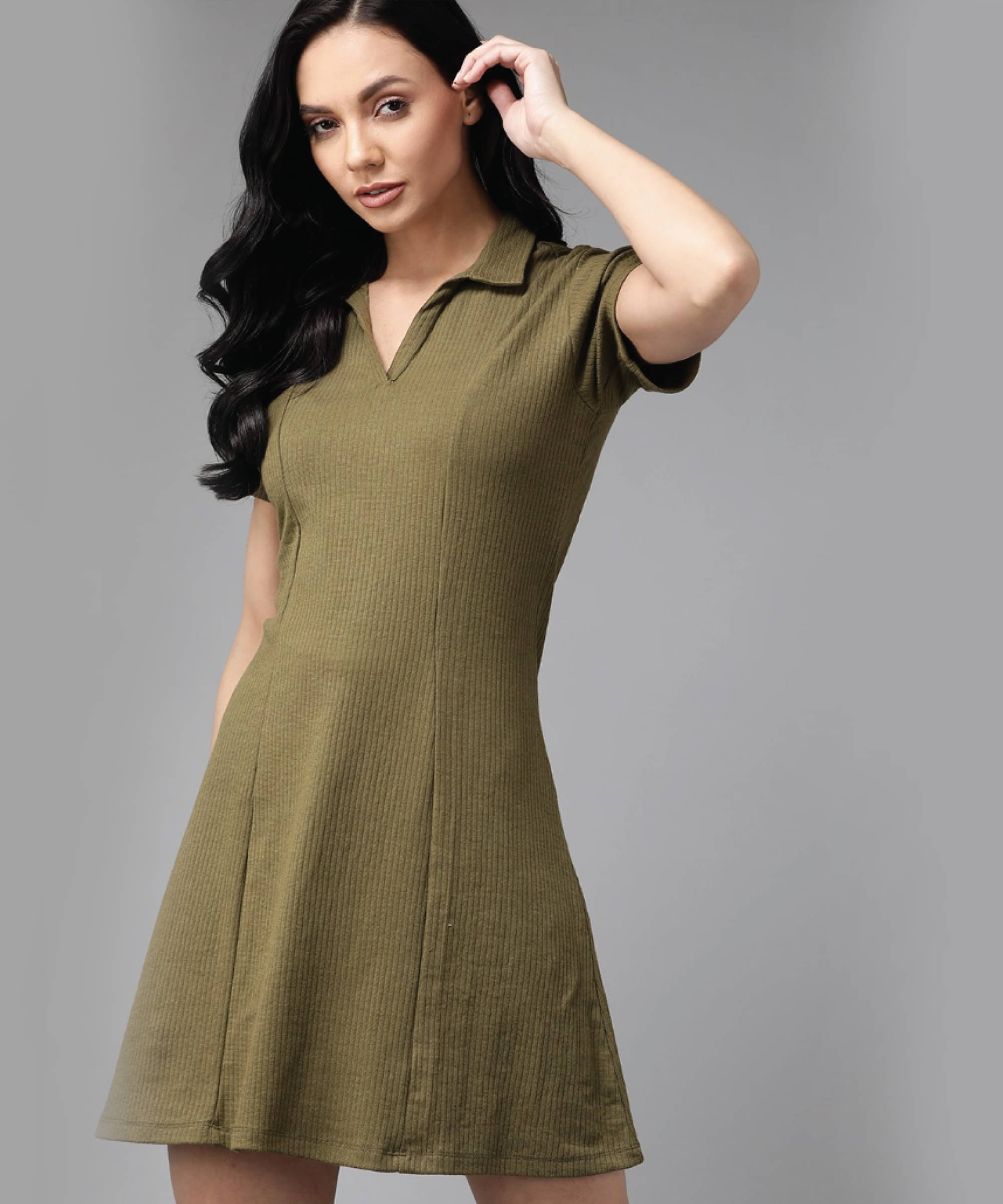 Christy World Women Polyester Solid Shirt Dress ( Green ) Christy World Women Polyester Solid Shirt Dress ( Green )