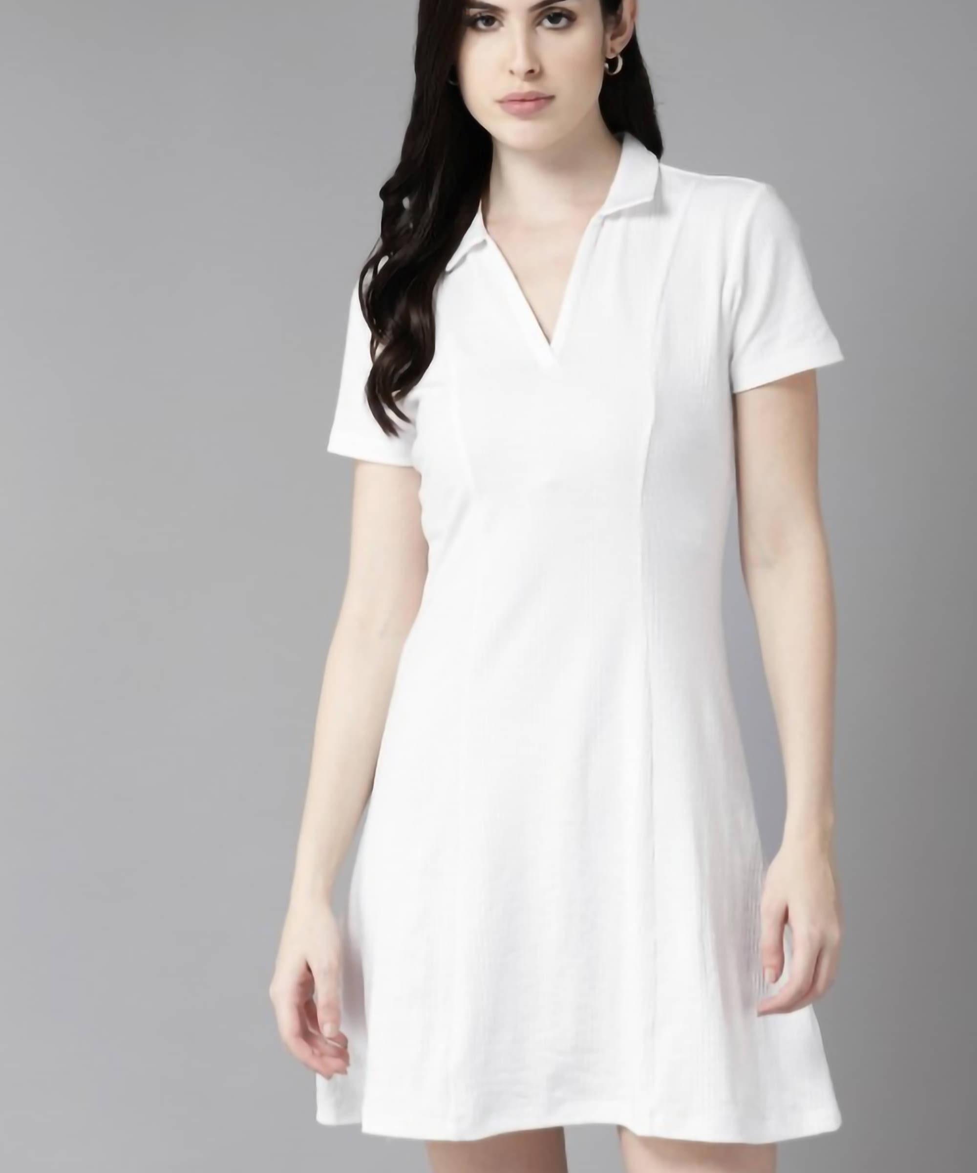 Christy World Women Polyester Solid Shirt Dress ( White ) Christy World Women Polyester Solid Shirt Dress ( White )