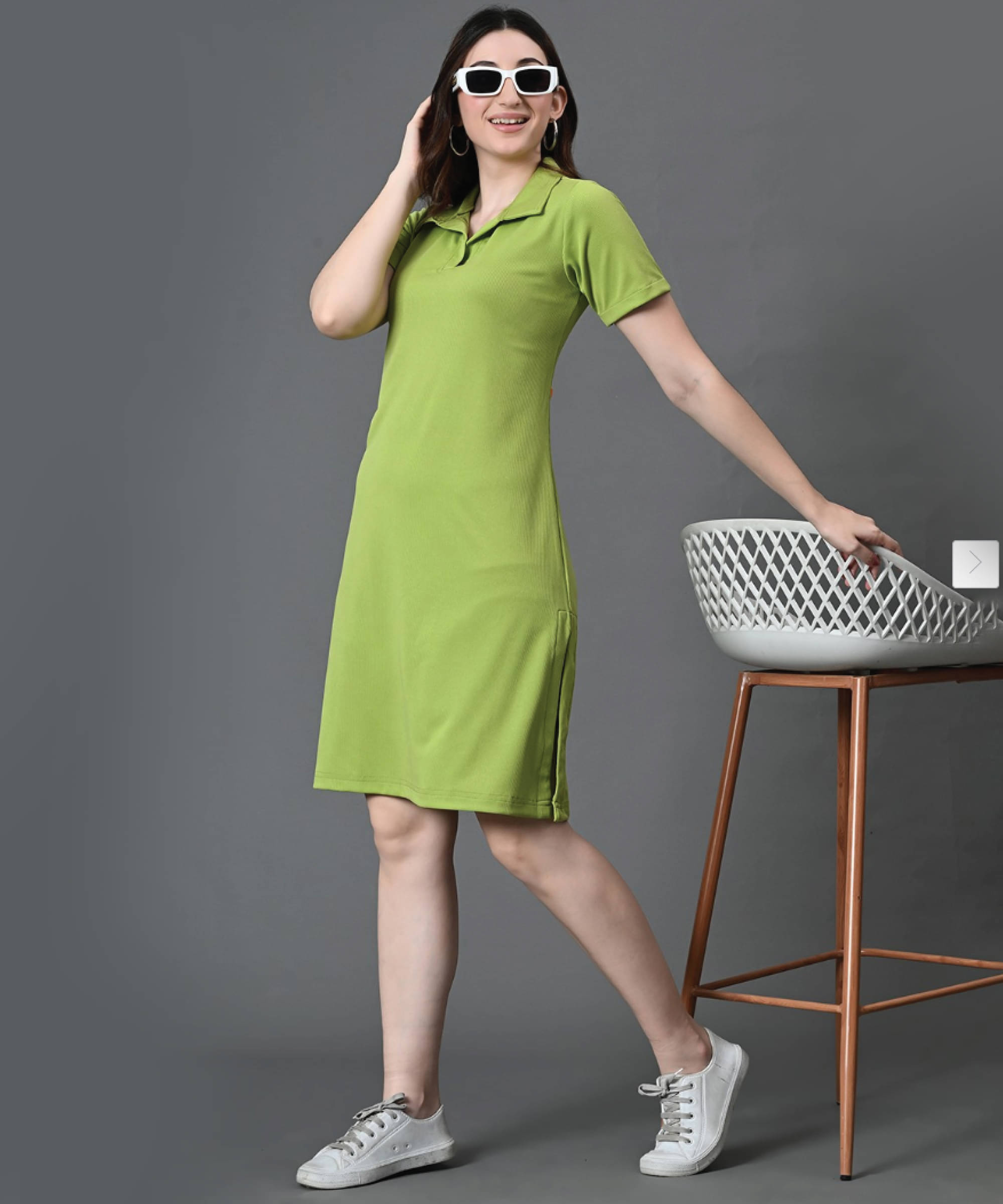 Christy World Women Polyester Solid Shirt Dress ( Green ) Christy World Women Polyester Solid Shirt Dress ( Green )