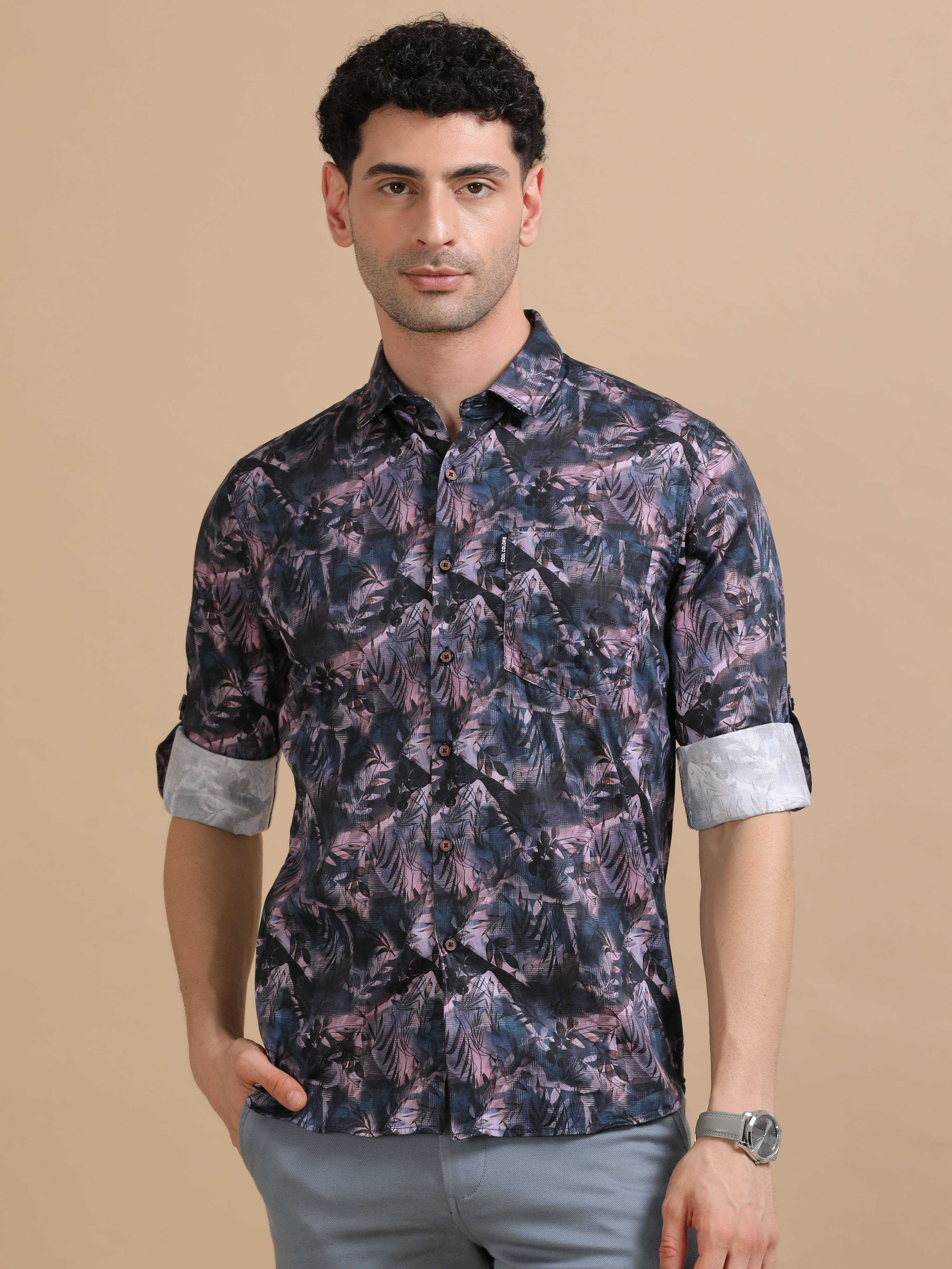     			Cool Colors 100% Cotton Slim Fit Printed Full Sleeves Men's Casual Shirt - Purple ( Pack of 1 )