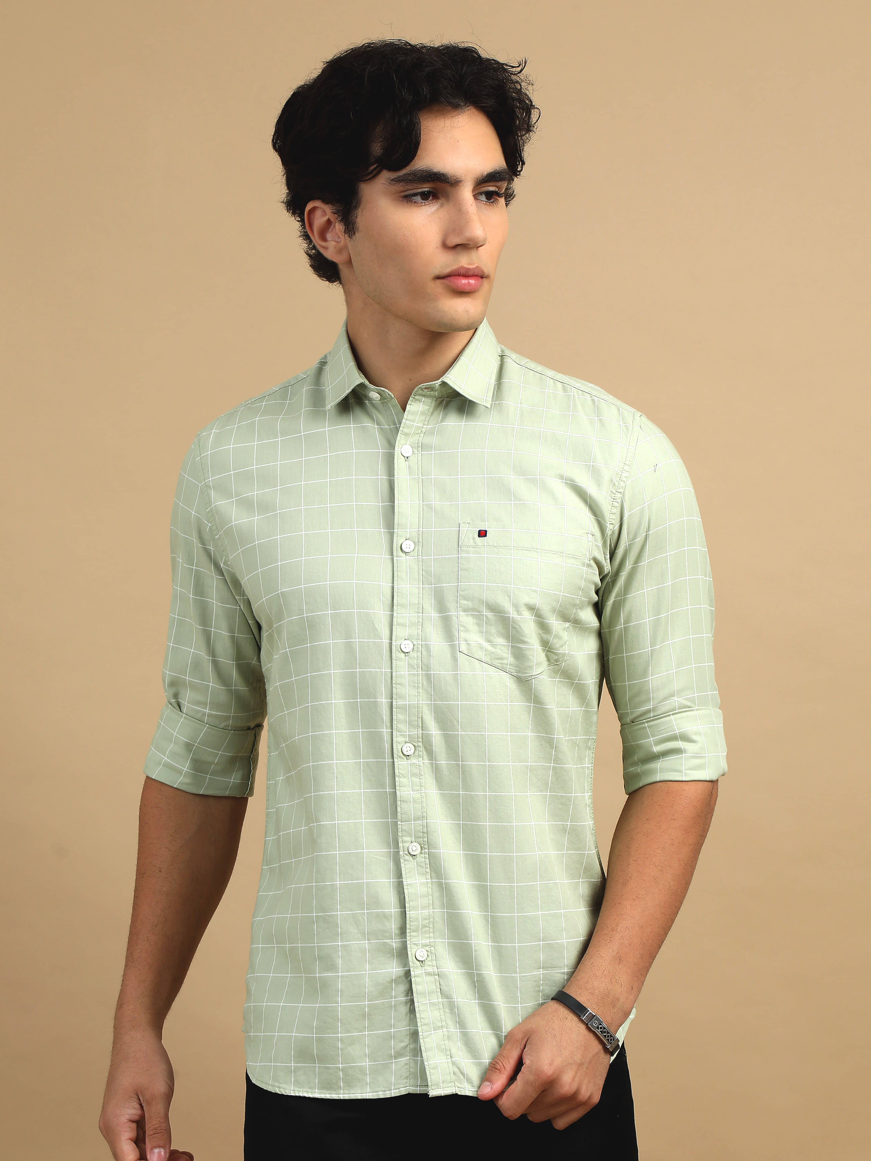     			Cool Colors 100% Cotton Slim Fit Checks Full Sleeves Men's Casual Shirt - Green ( Pack of 1 )