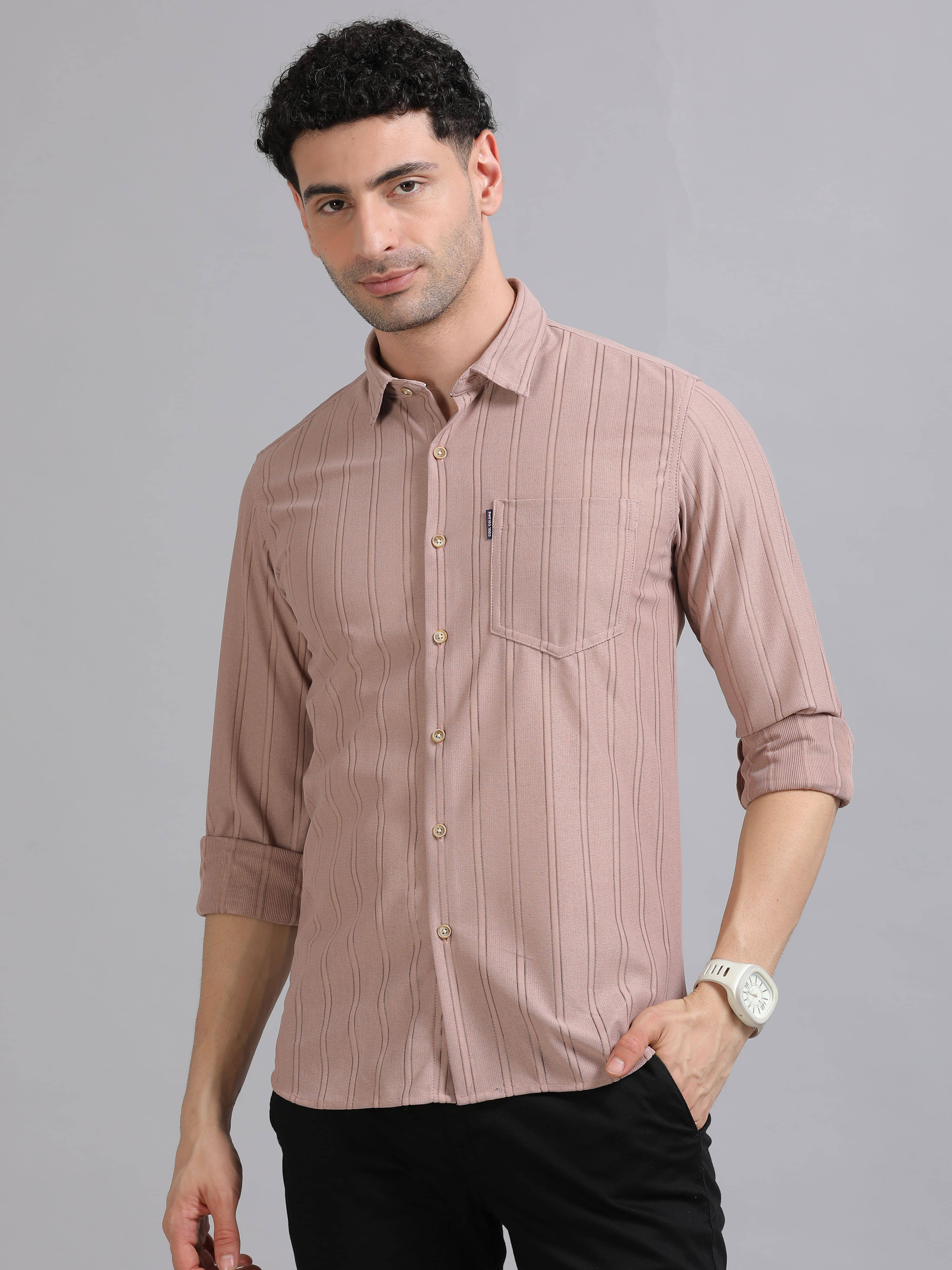     			Cool Colors 100% Cotton Slim Fit Printed Full Sleeves Men's Casual Shirt - Brown ( Pack of 1 )