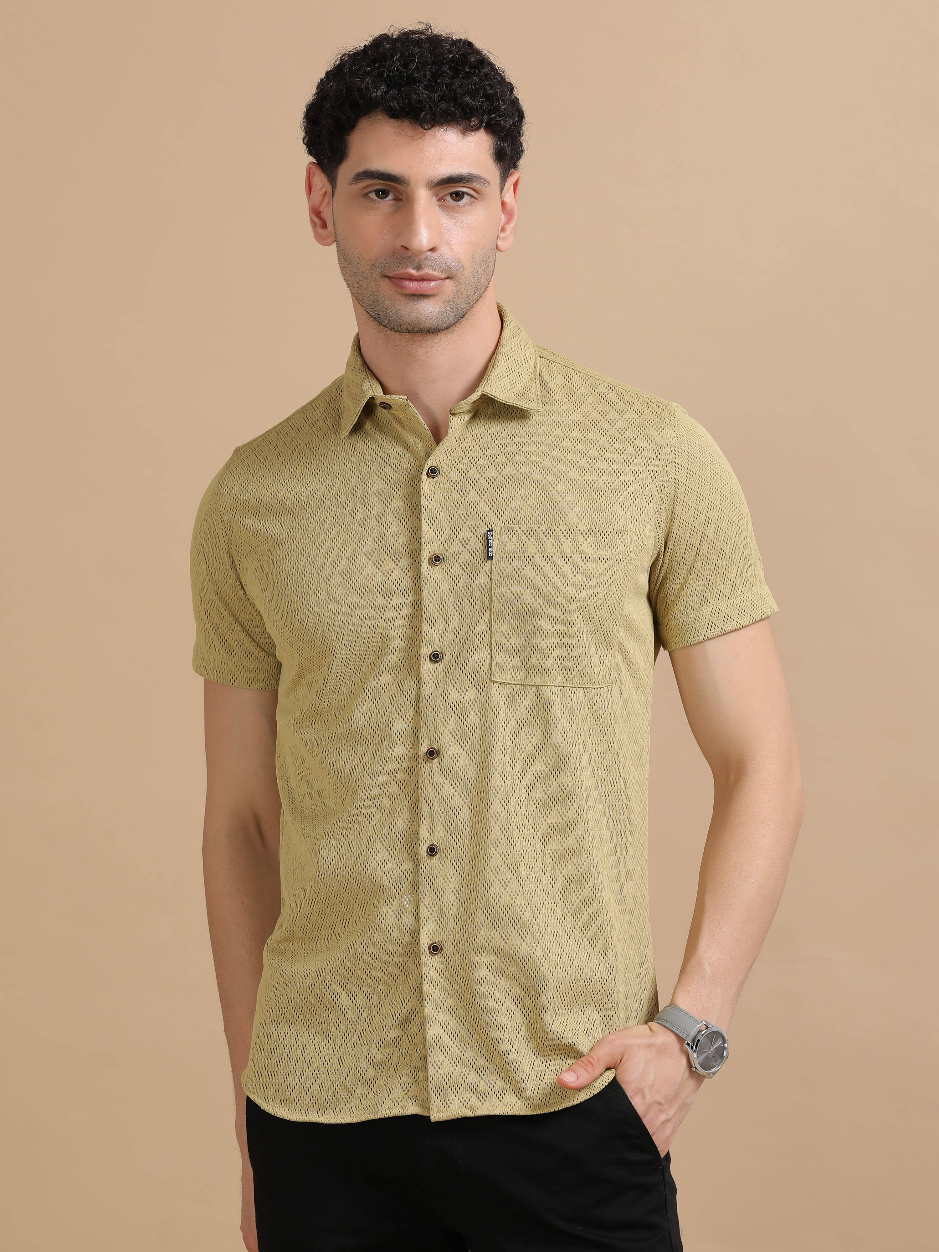 Cool Colors 100% Cotton Slim Fit Printed Half Sleeves Men's Casual Shirt - Khaki ( Pack of 1 )     			Cool Colors 100% Cotton Slim Fit Printed Half Sleeves Men's Casual Shirt - Khaki ( Pack of 1 )