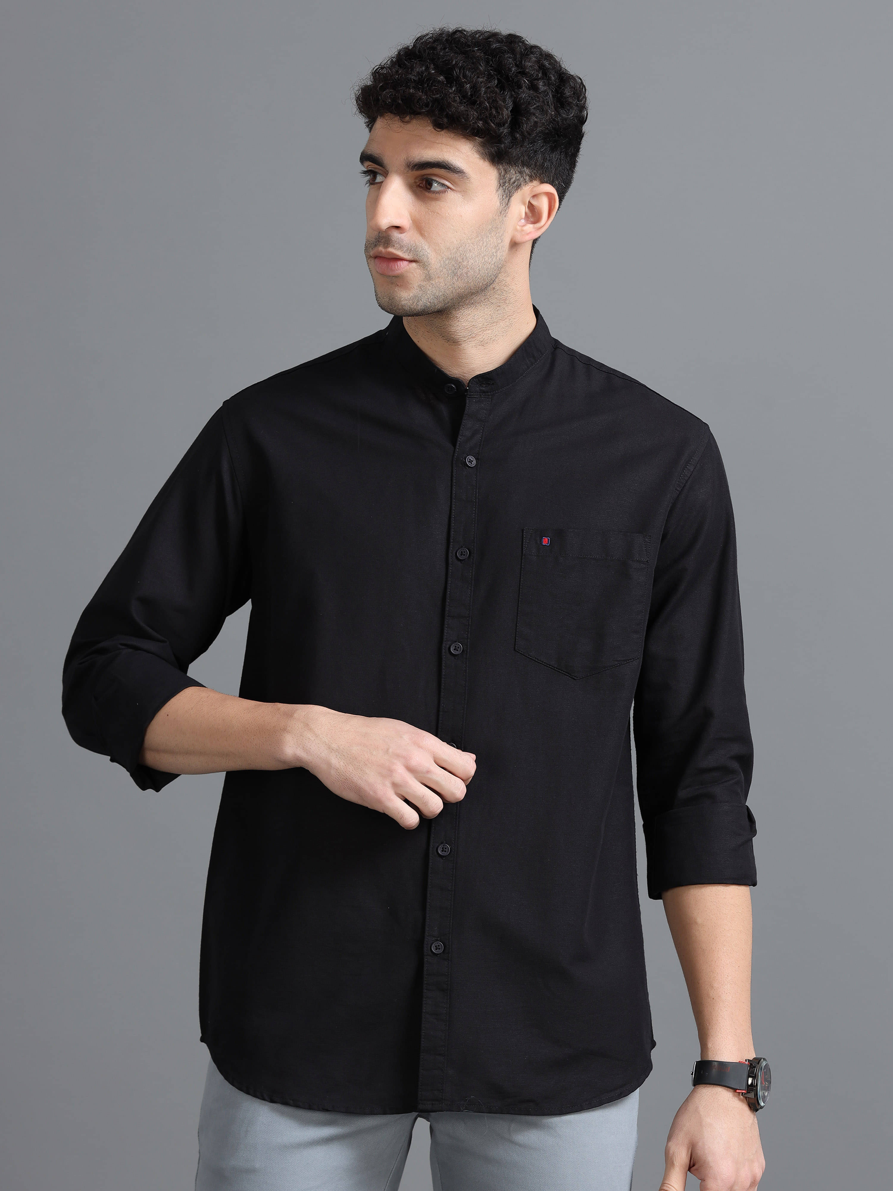     			Cool Colors 100% Cotton Slim Fit Solids Full Sleeves Men's Casual Shirt - Black ( Pack of 1 )