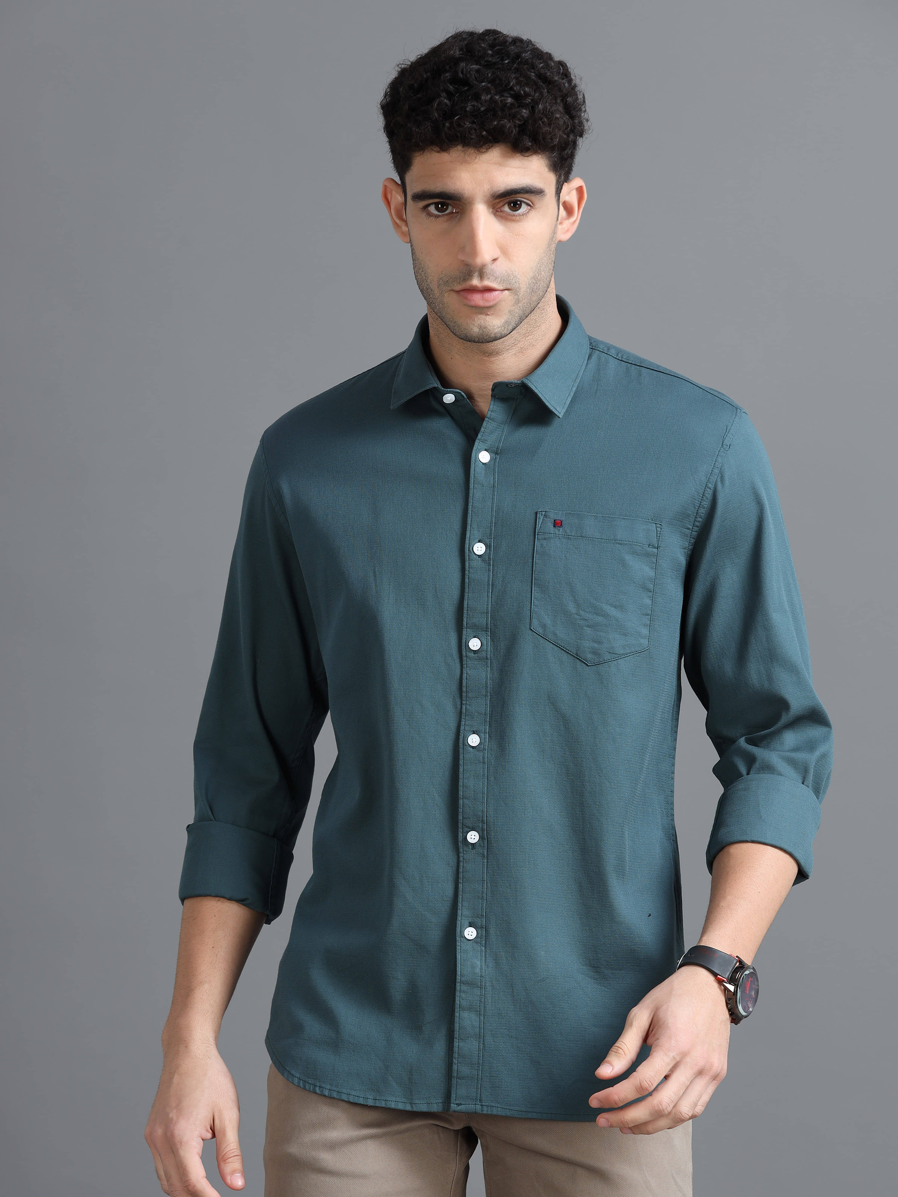 Cool Colors 100% Cotton Slim Fit Solids Full Sleeves Men's Casual Shirt - Green ( Pack of 1 )