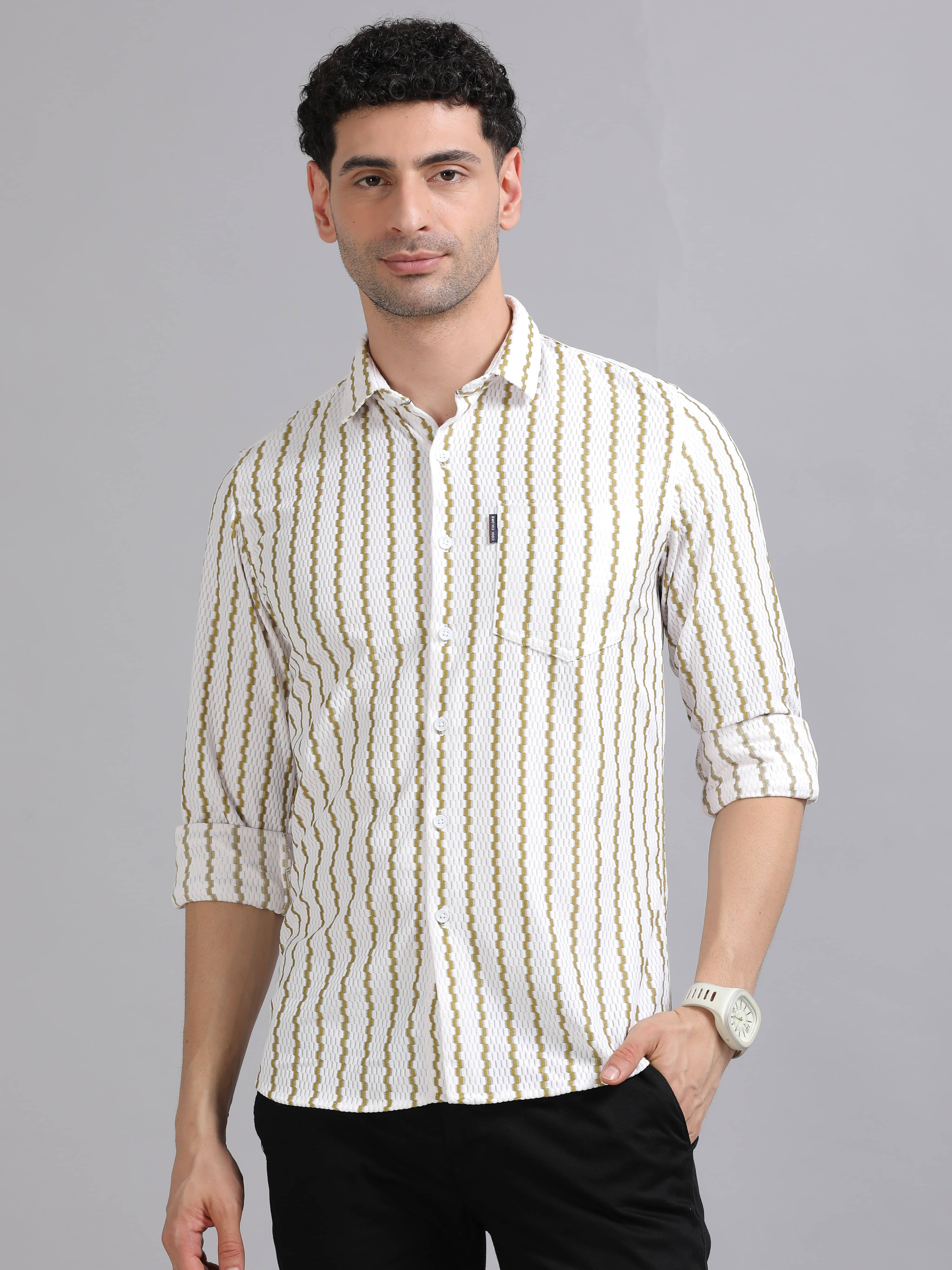 Cool Colors 100% Cotton Slim Fit Printed Full Sleeves Men's Casual Shirt - Cream ( Pack of 1 )     			Cool Colors 100% Cotton Slim Fit Printed Full Sleeves Men's Casual Shirt - Cream ( Pack of 1 )