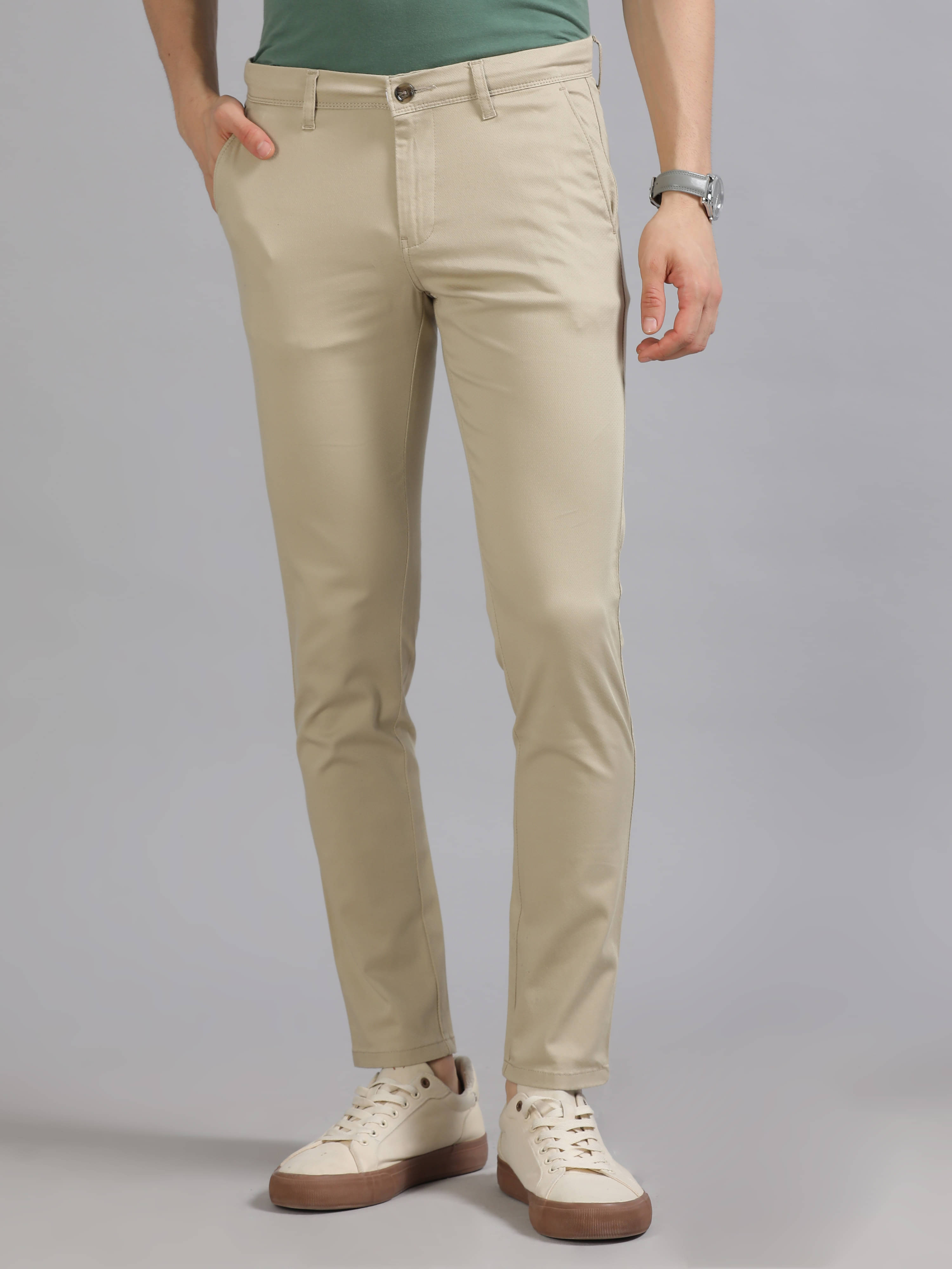     			Cool Colors Tapered Flat Men's Cargos - Beige ( Pack of 1 )
