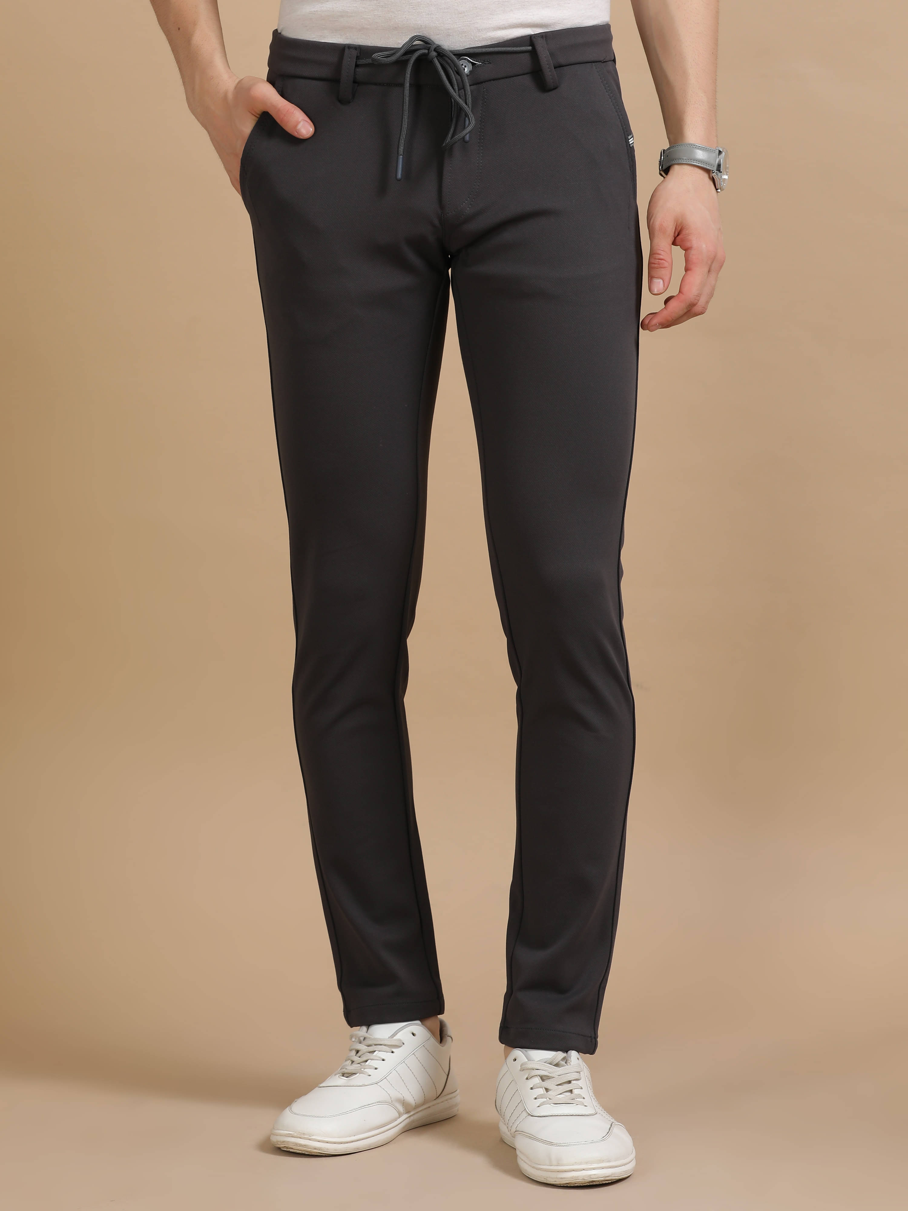     			Cool Colors Tapered Flat Men's Trouser - Dark Grey ( Pack of 1 )