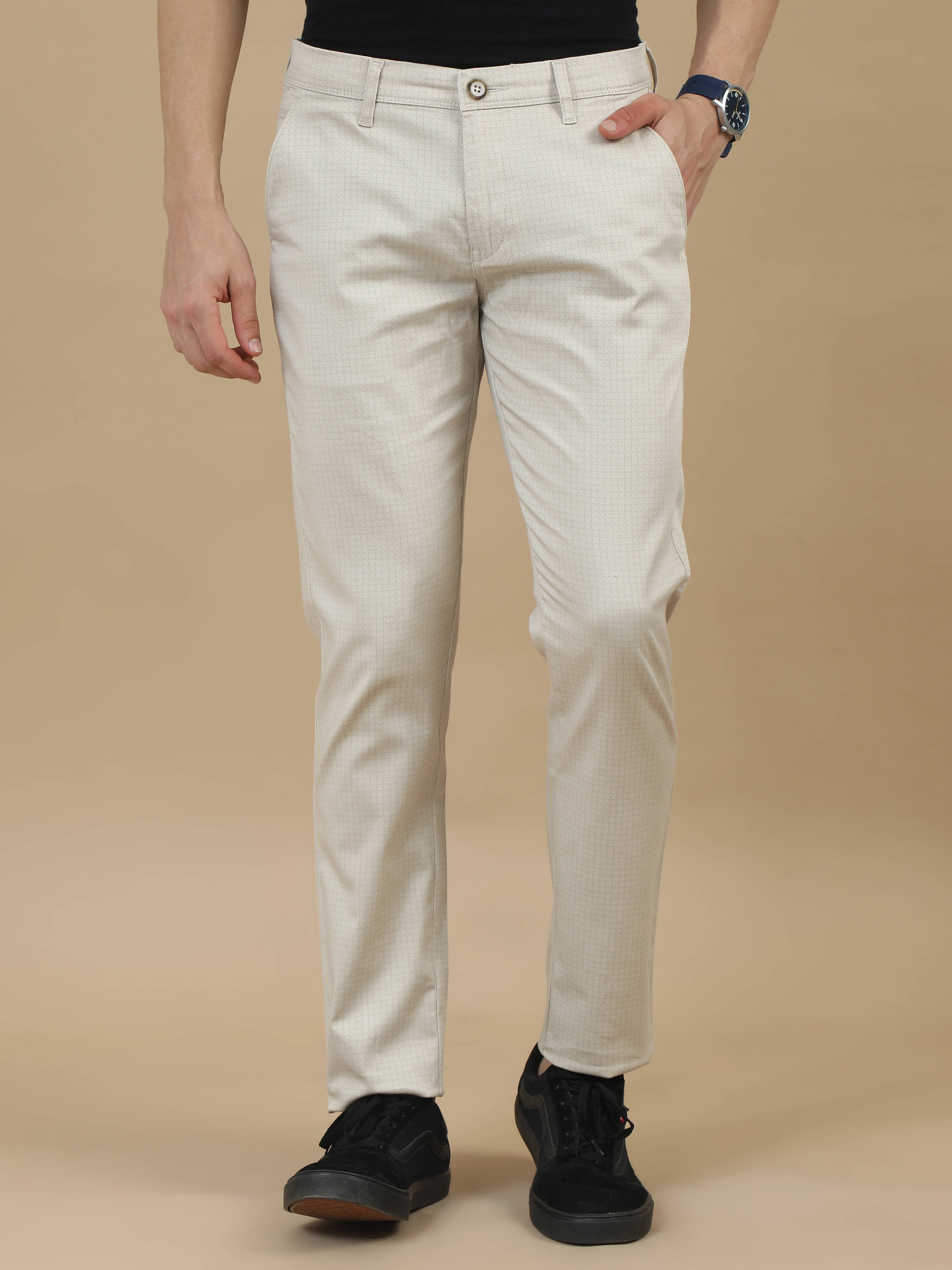     			Cool Colors Tapered Flat Men's Cargos - Cream ( Pack of 1 )