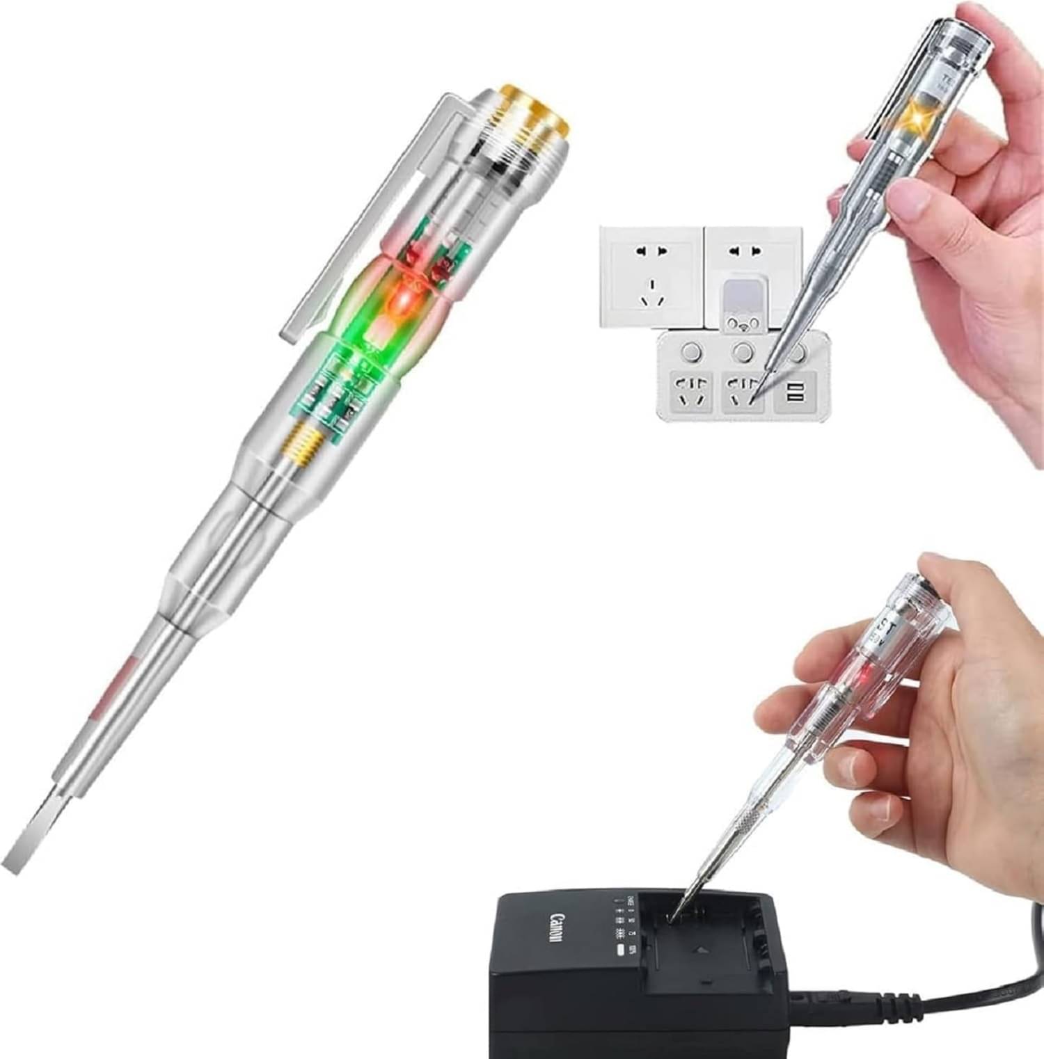     			Electrical Tester Pen, 70-250V Induction Power Detector, Non-Contact AC Voltage Tester with LED Light & Screwdriver for Circuit Testing, Multi-Function Voltage Test Pen