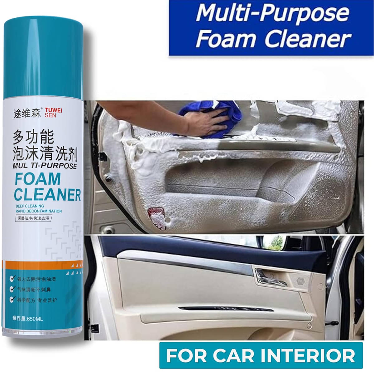     			GEEO Foaming Car Interior Cleaner Multipurpose Foam Cleaner Spray | Car Seat/Exterior & Interior/Shoes/Sofa Cleaning Spray-650ml PACK