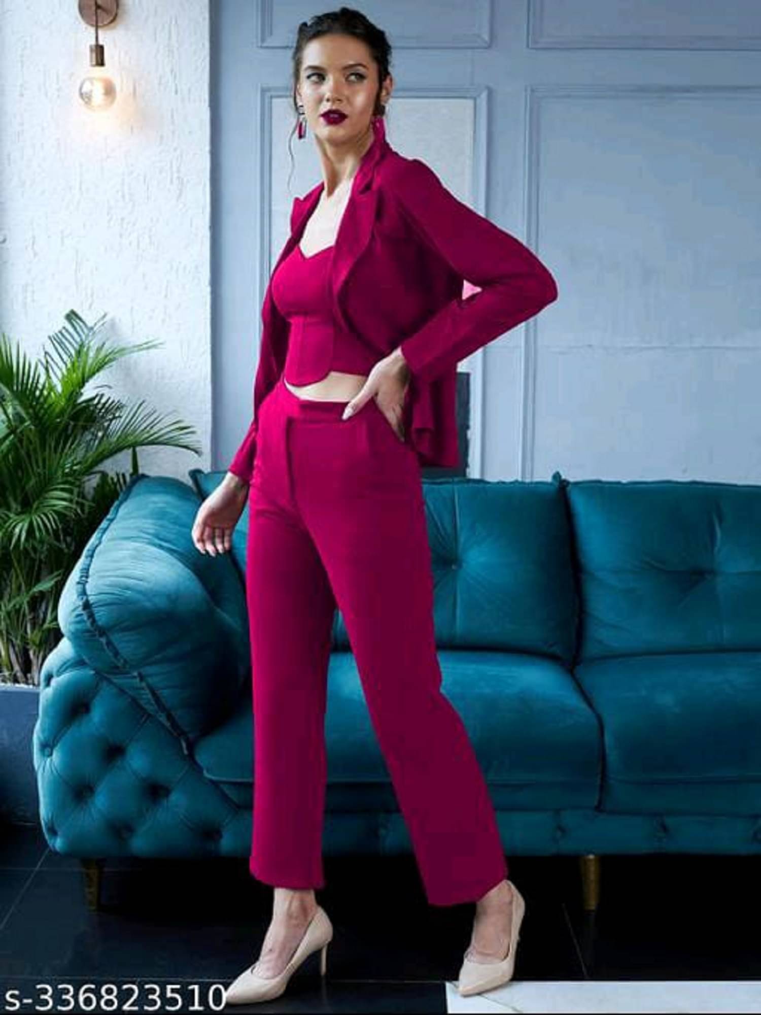     			GOPI SAREE Women Solid Coat With Trousers Co-Ord Set ( Pink )