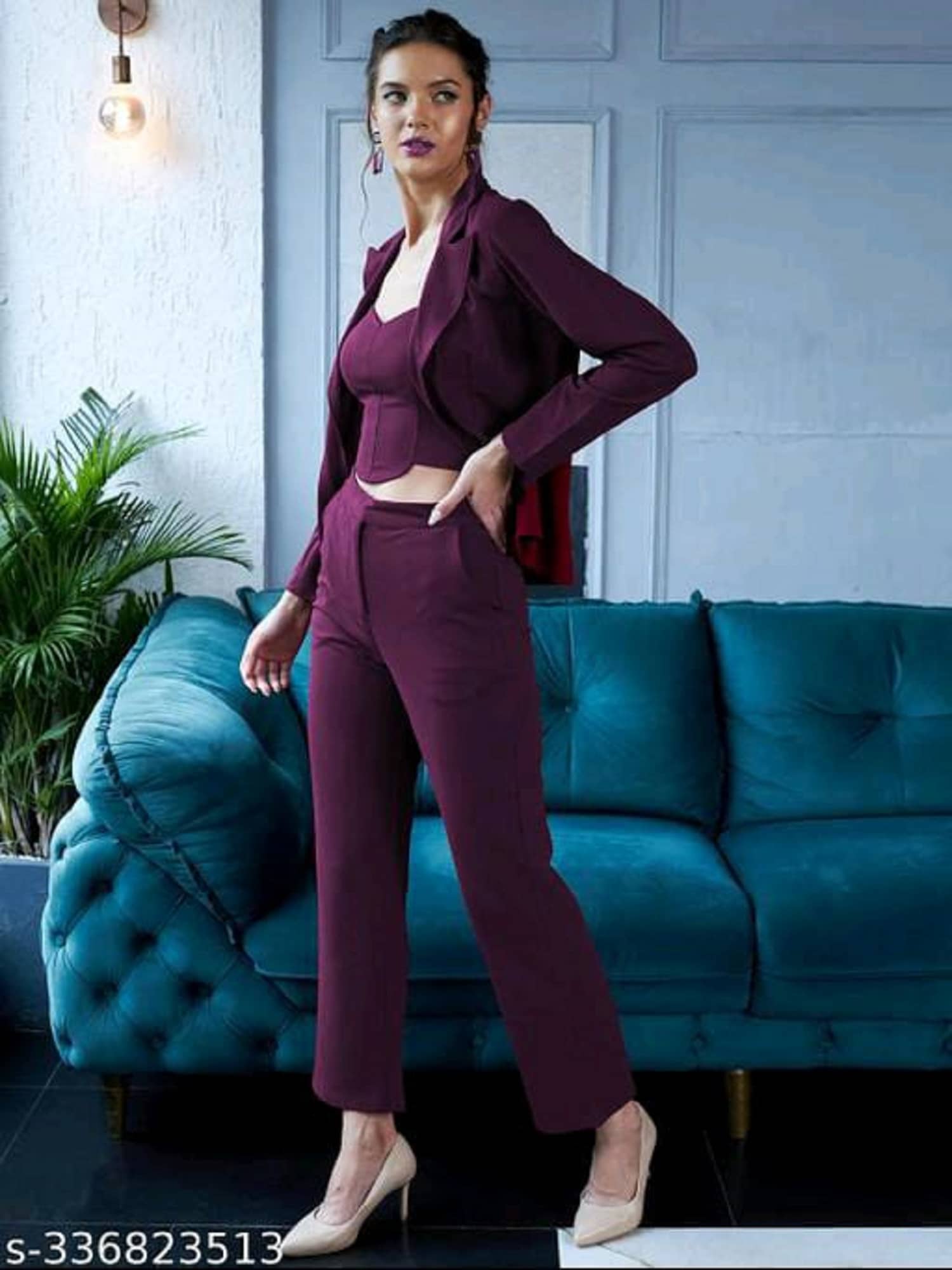 GOPI SAREE Women Solid Coat With Trousers Co-Ord Set ( Pink )