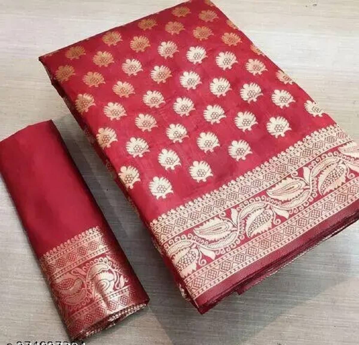    			Gazal Fashions Banarasi Silk Woven Saree With Unstitched Blouse Piece ( Red )