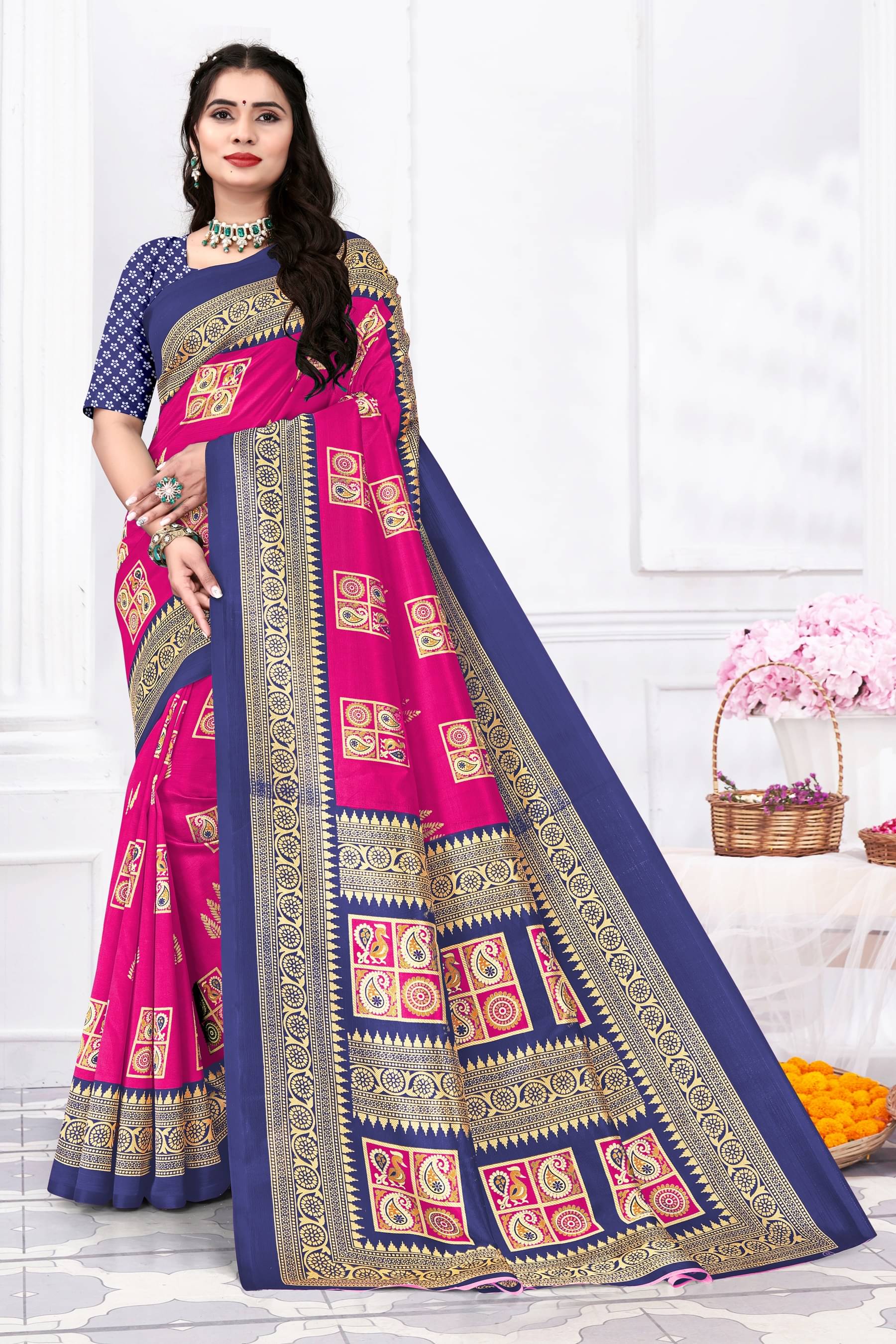 Grubstaker Art Silk Printed Saree With Unstitched Blouse Piece ( Pink ) Grubstaker Art Silk Printed Saree With Unstitched Blouse Piece ( Pink )