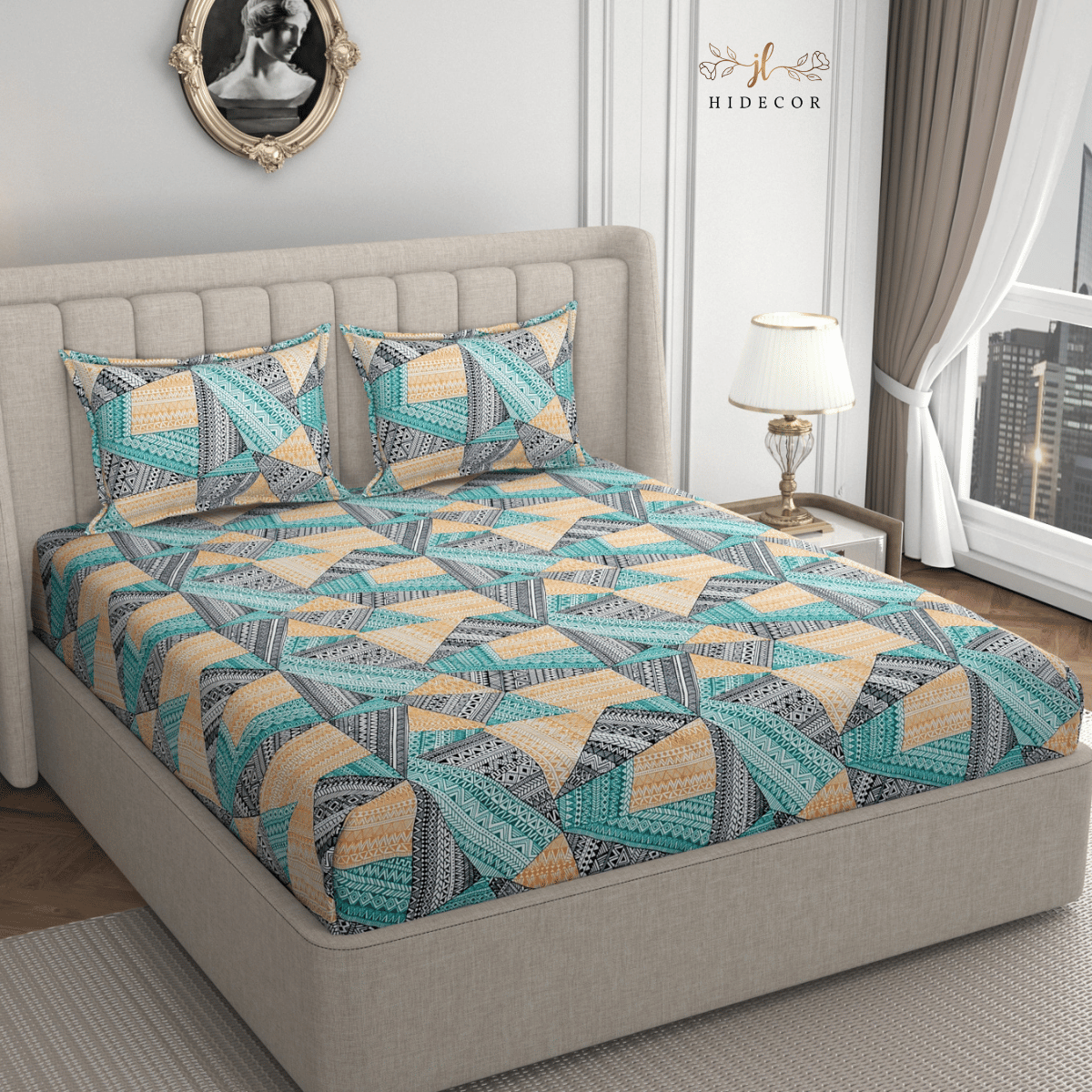     			HIDECOR Microfiber 1 Double King Bedsheet with 2 Pillow Covers ( Multicolor )