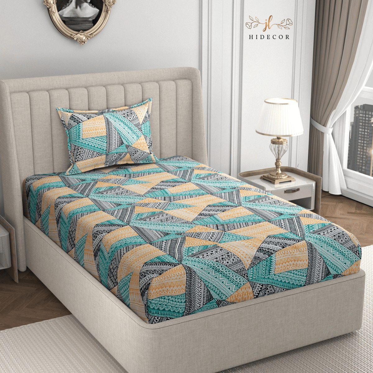     			HIDECOR Microfiber 1 Single Bedsheet with 1 Pillow Cover ( Multicolor )