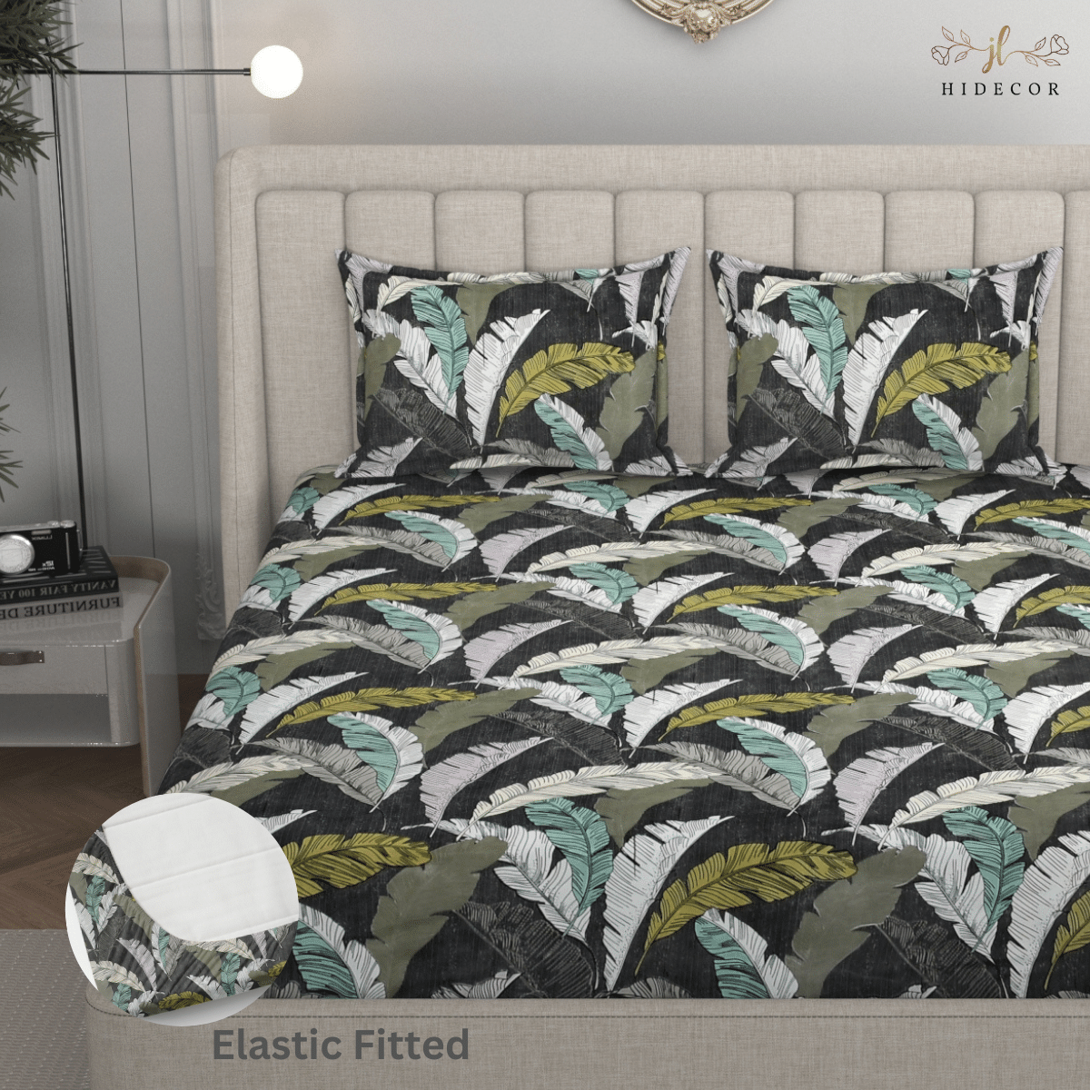     			HIDECOR Microfibre Abstract Printed Fitted Fitted bedsheet with 2 Pillow Covers ( King Size ) - Gray