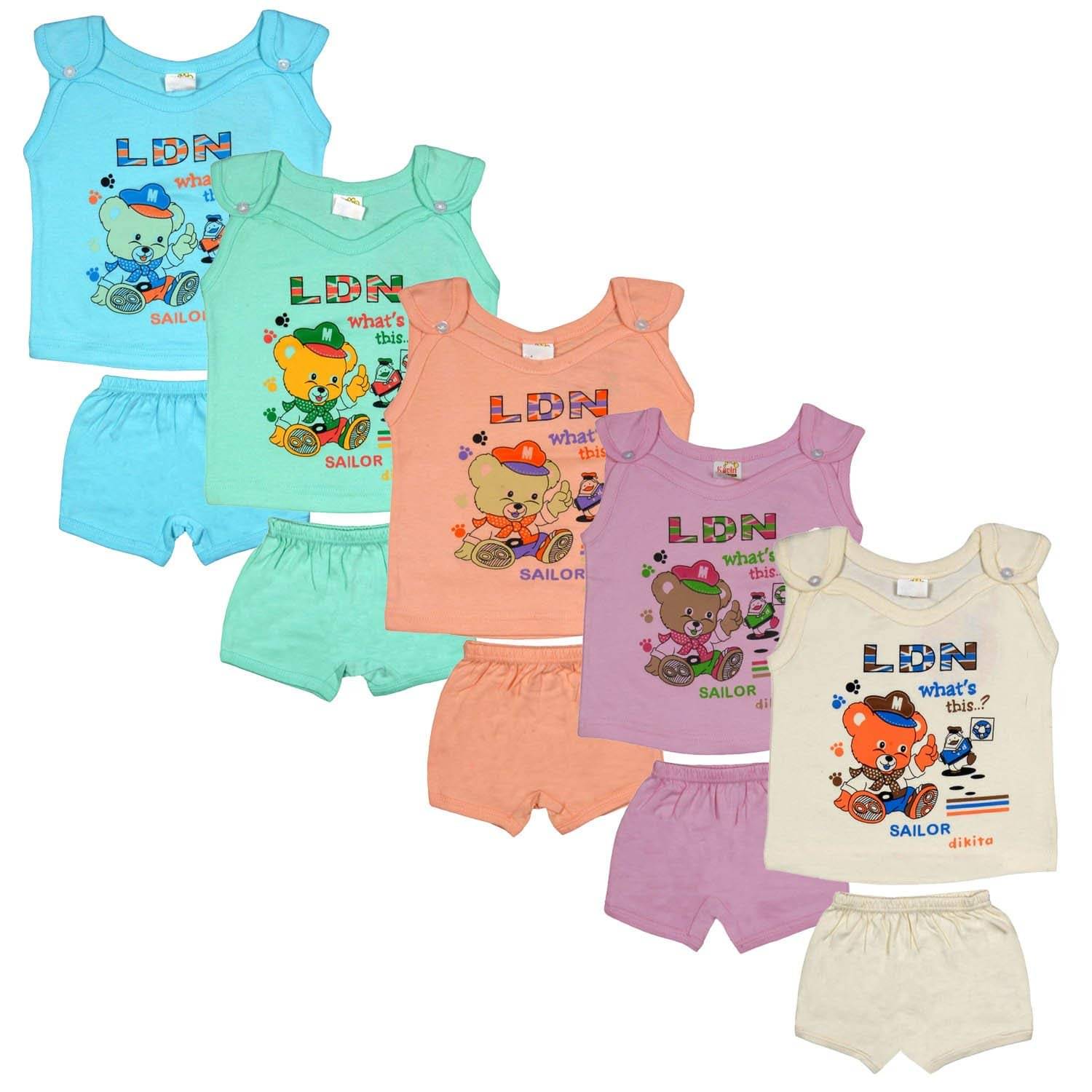     			JUST TRY FASHION Pack of 5 Unisex for Baby Cotton Top & Shorts ( Multicolor 4 )