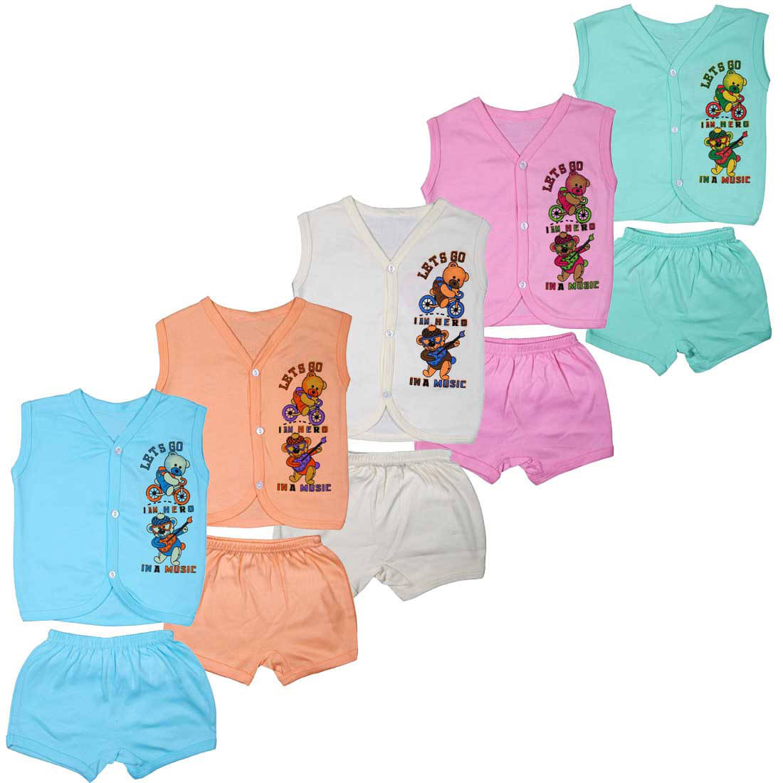     			JUST TRY FASHION Pack of 5 Unisex for Baby Cotton Top & Shorts ( Multicolor 2 )