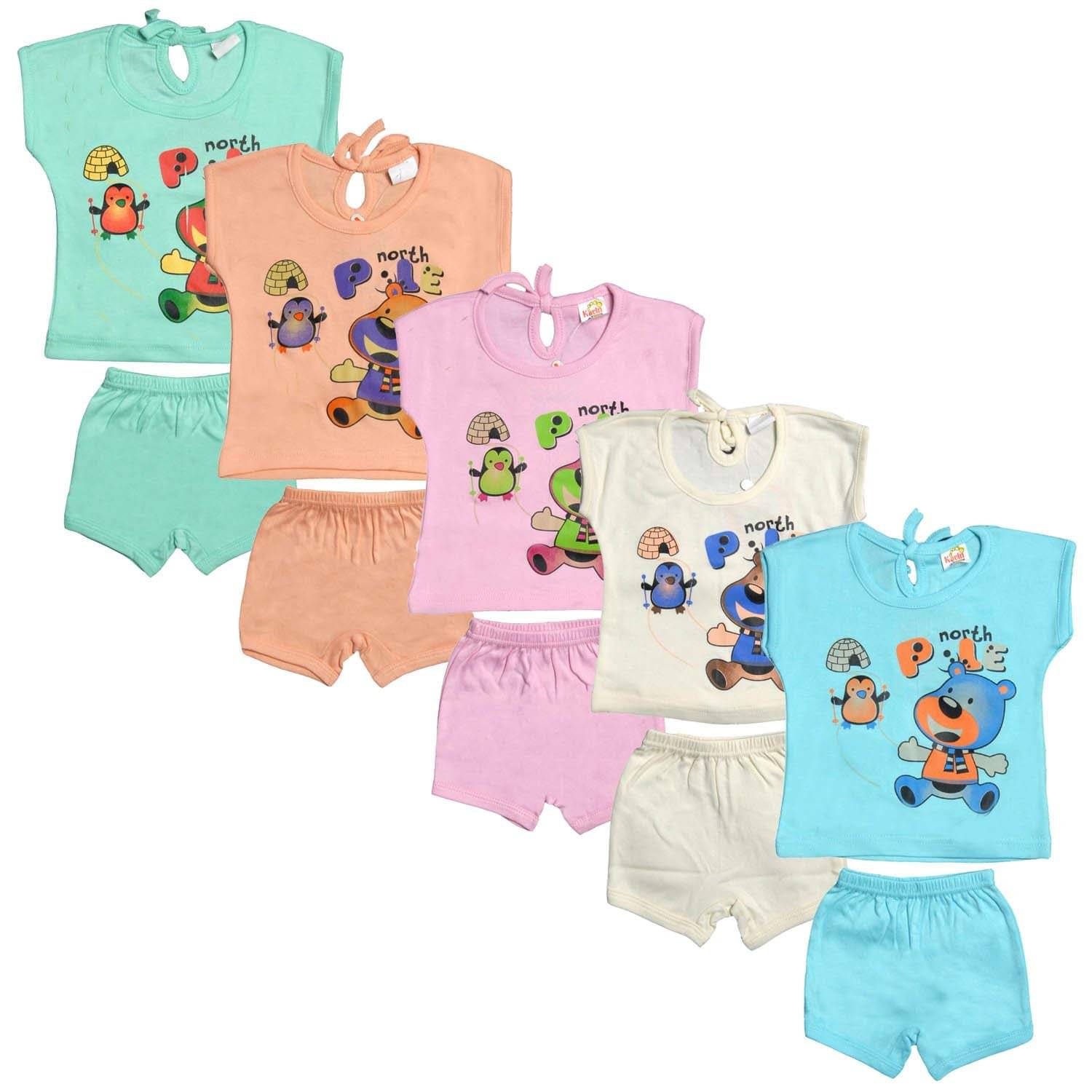     			JUST TRY FASHION Pack of 5 Unisex for Baby Cotton Top & Shorts ( Multicolor 1 )