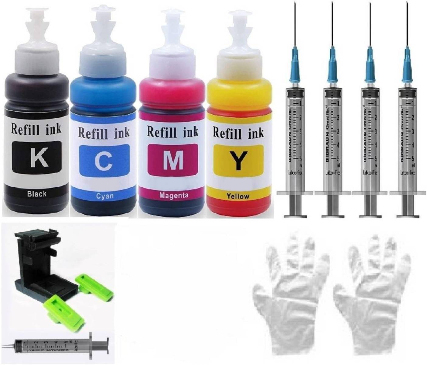     			KALAR 100ml Multicolor Pack of 4 Cartridge for Ink Refill Suction Toolkit for H_P, CAN0N Cartridge Printers