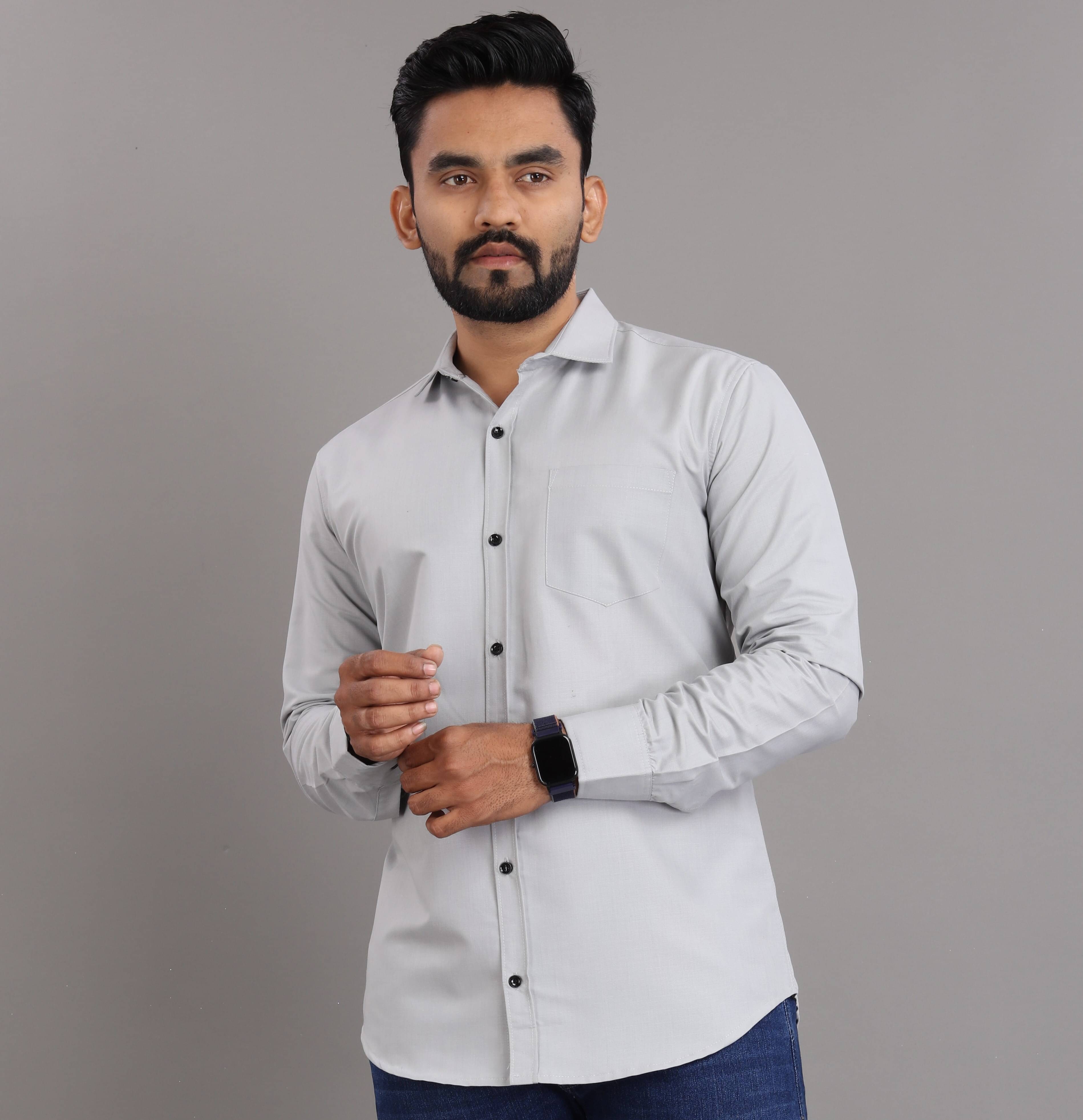 Nofilter Cotton Blend Regular Fit Full Sleeves Men's Formal Shirt - Silver ( Pack of 1 ) Nofilter Cotton Blend Regular Fit Full Sleeves Men's Formal Shirt - Silver ( Pack of 1 )