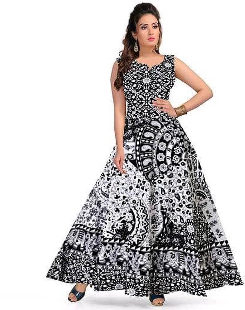 OuterWear Multicolor Flared Cotton Blend Women's Stitched Ethnic Gown ( Pack of 1 ) - Unstitched Fabrics | Buy online on ZillyBuy