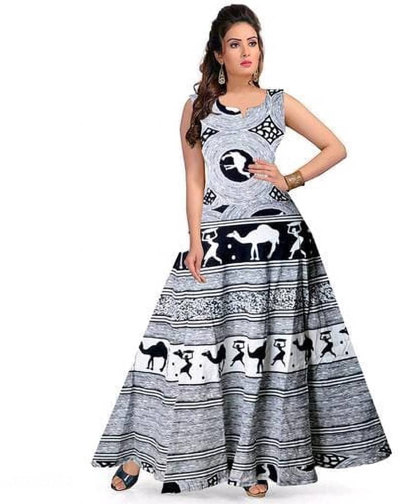 OuterWear Multicolor Flared Cotton Blend Women's Stitched Ethnic Gown ( Pack of 1 ) - Unstitched Fabrics | Buy online on ZillyBuy