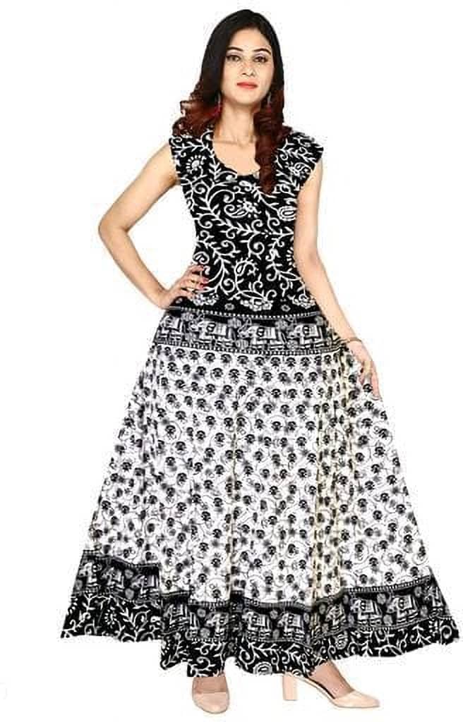 OuterWear White Flared Cotton Blend Women's Stitched Ethnic Gown ( Pack of 1 ) - Unstitched Fabrics | Buy online on ZillyBuy