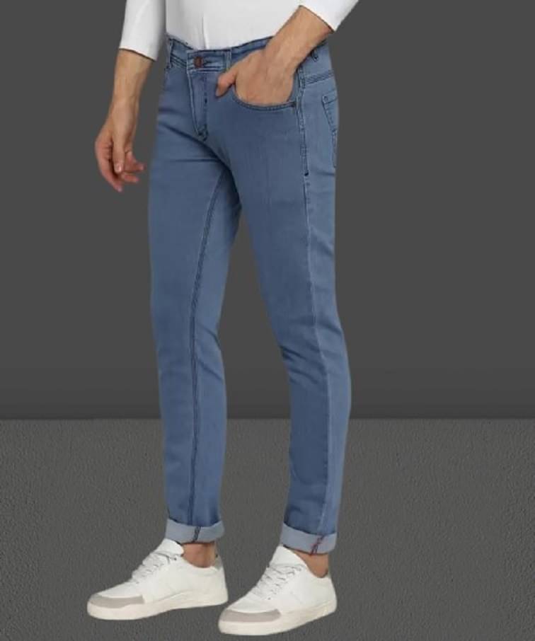 POKHINDA Skinny Fit Cuffed Hem Men's Jeans - Blue ( Pack of 1 ) POKHINDA Skinny Fit Cuffed Hem Men's Jeans - Blue ( Pack of 1 )