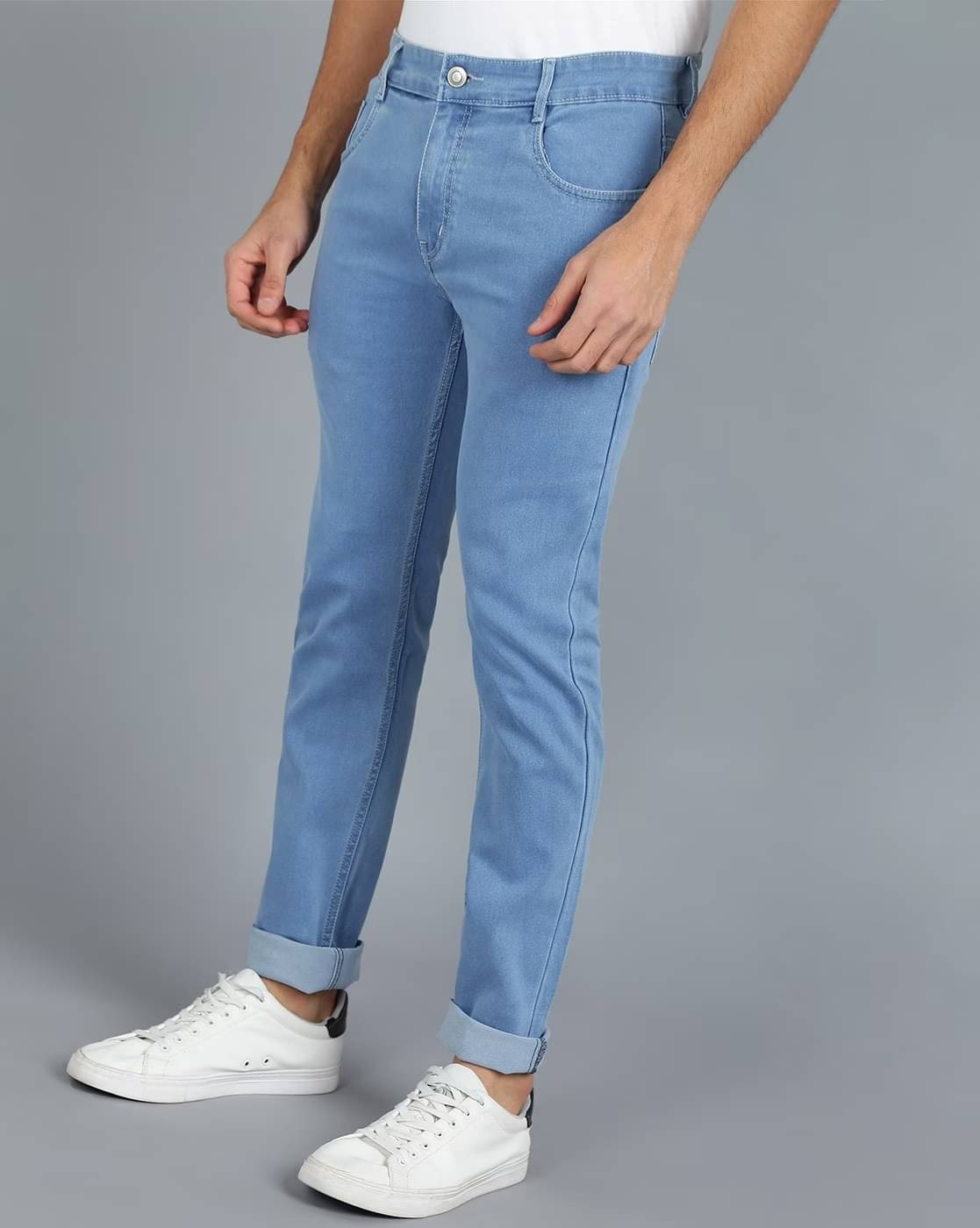 POKHINDA Skinny Fit Cuffed Hem Men's Jeans - Blue ( Pack of 1 ) POKHINDA Skinny Fit Cuffed Hem Men's Jeans - Blue ( Pack of 1 )