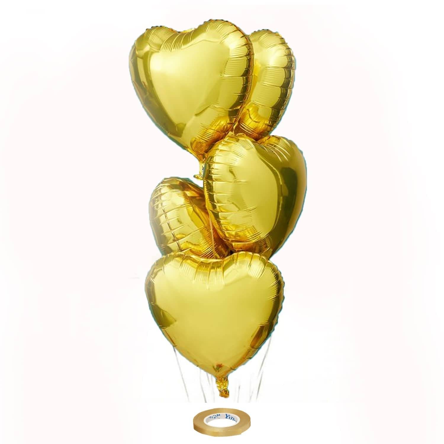     			PartyBooms 18 Inch Heart Shaped Balloons, Heart shape balloons for decoration, heart foil balloons, valentine balloons (Gold)