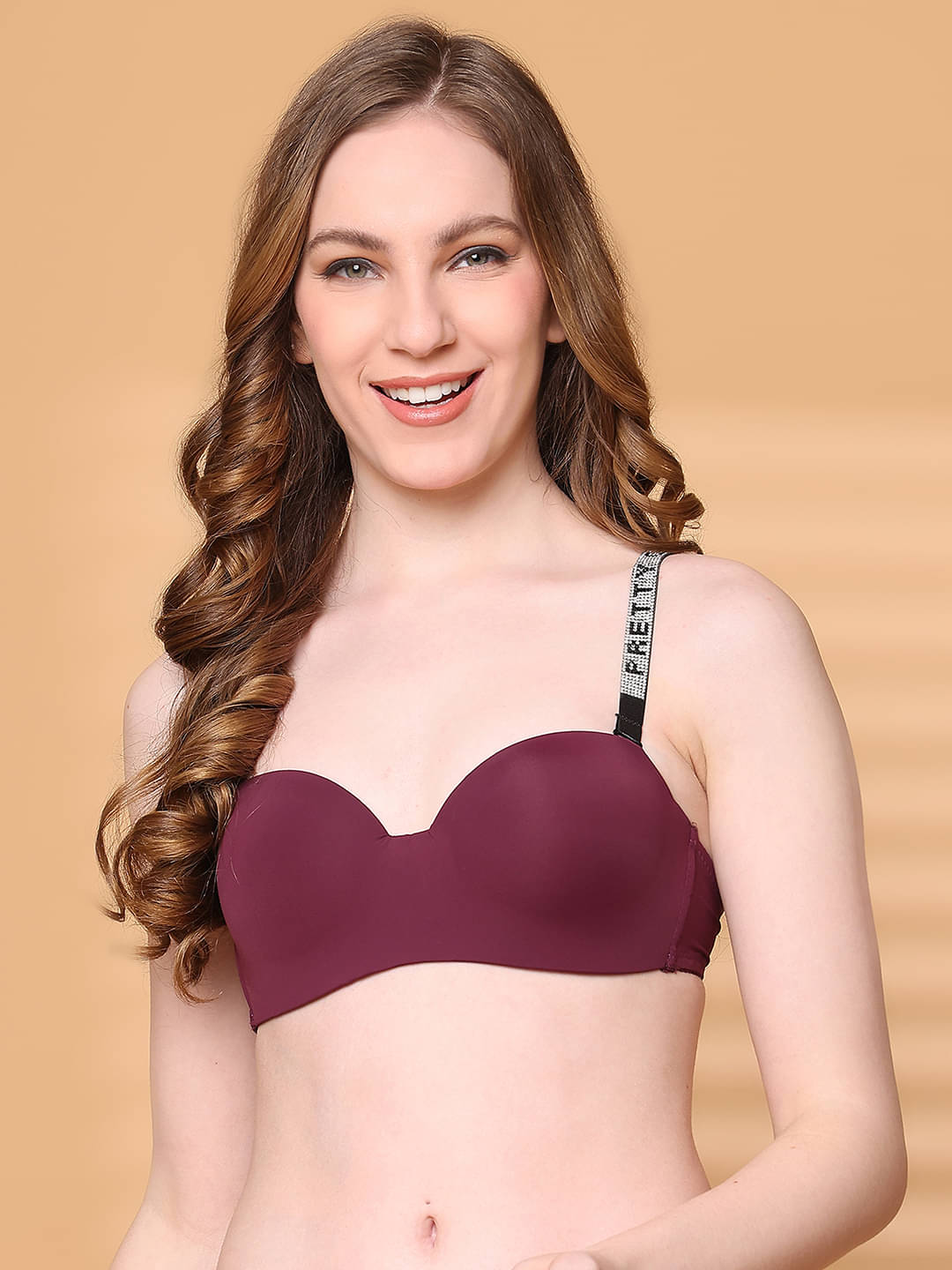 PrettyCat Pack of 1 Polyester Lightly Padded Balconette Bra For Women ( Wine ) PrettyCat Pack of 1 Polyester Lightly Padded Balconette Bra For Women ( Wine )