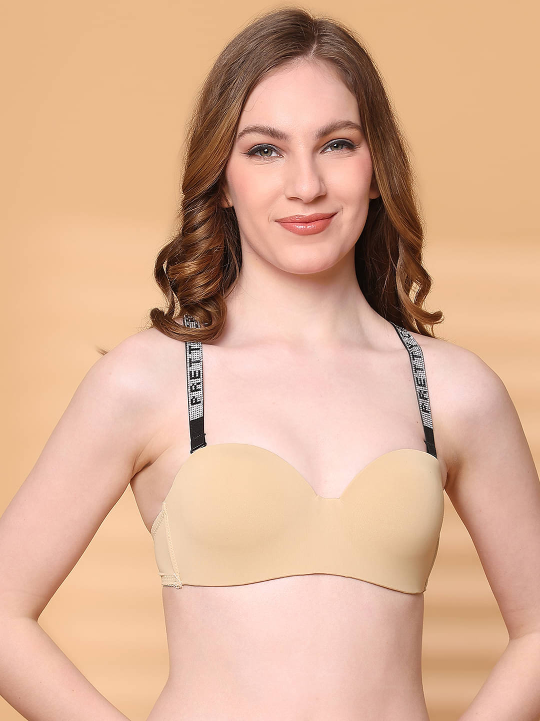 PrettyCat Pack of 1 Polyester Lightly Padded Balconette Bra For Women ( Beige )     			PrettyCat Pack of 1 Polyester Lightly Padded Balconette Bra For Women ( Beige )