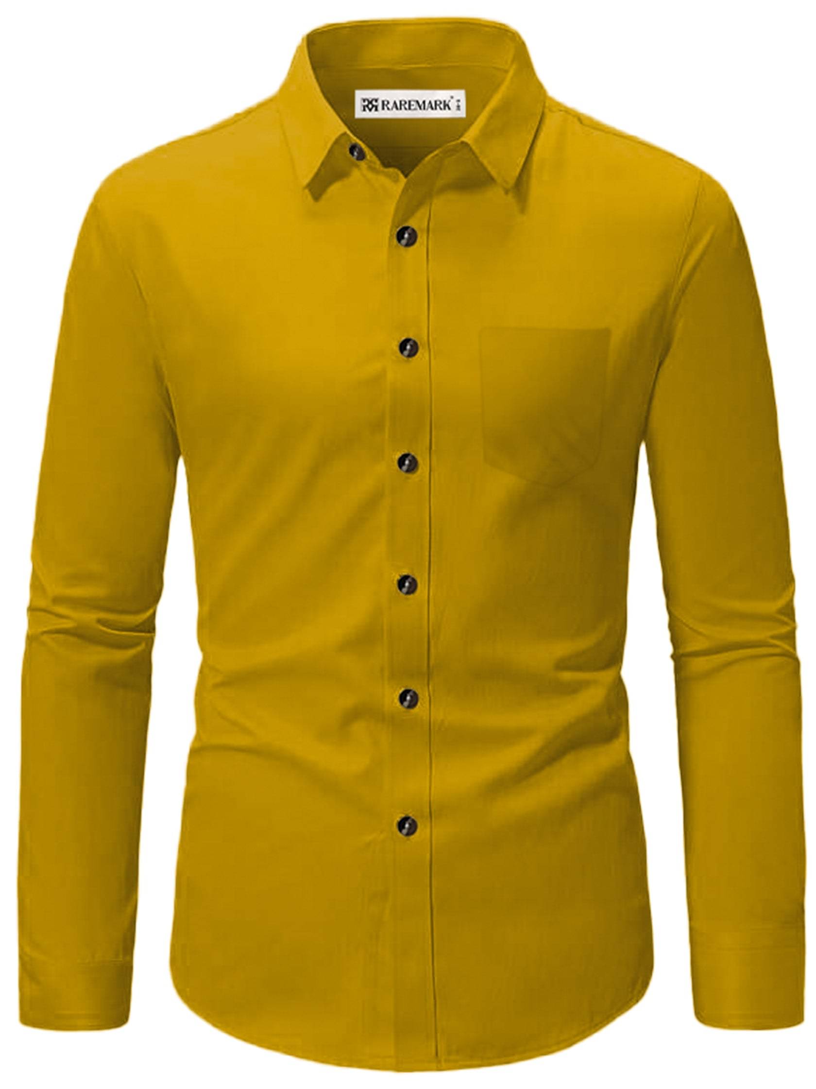     			RAREMARK Cotton Blend Slim Fit Solids Full Sleeves Men's Casual Shirt - Yellow ( Pack of 1 )