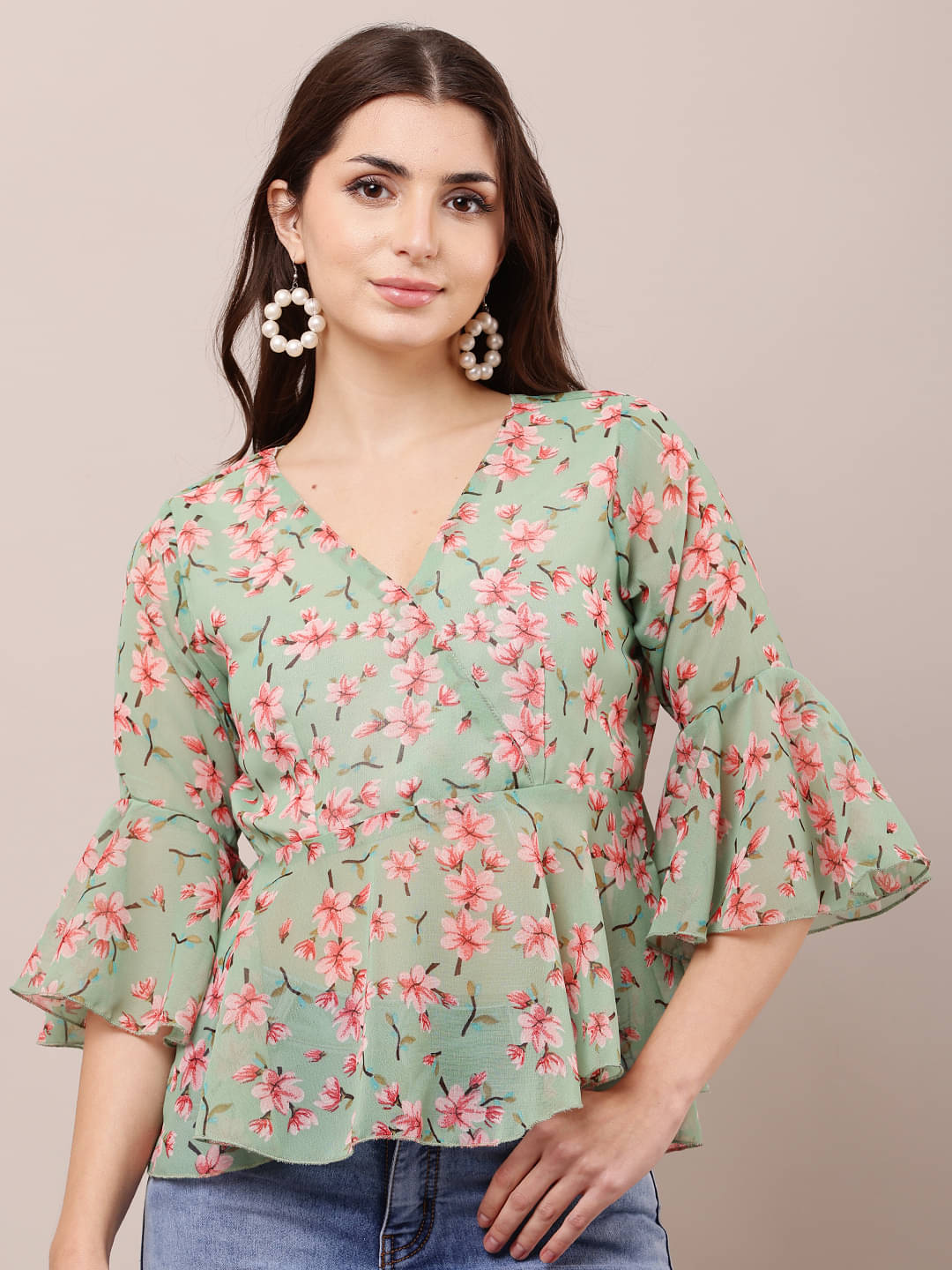     			RC NEOEN Women's Georgette Peplum Top ( Green )