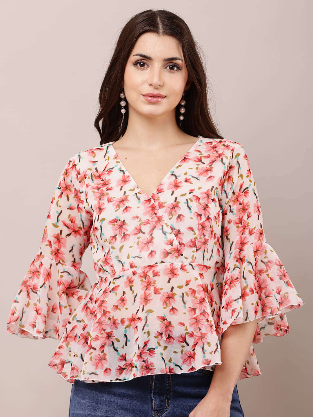     			RC NEOEN Women's Georgette Peplum Top ( Orange )